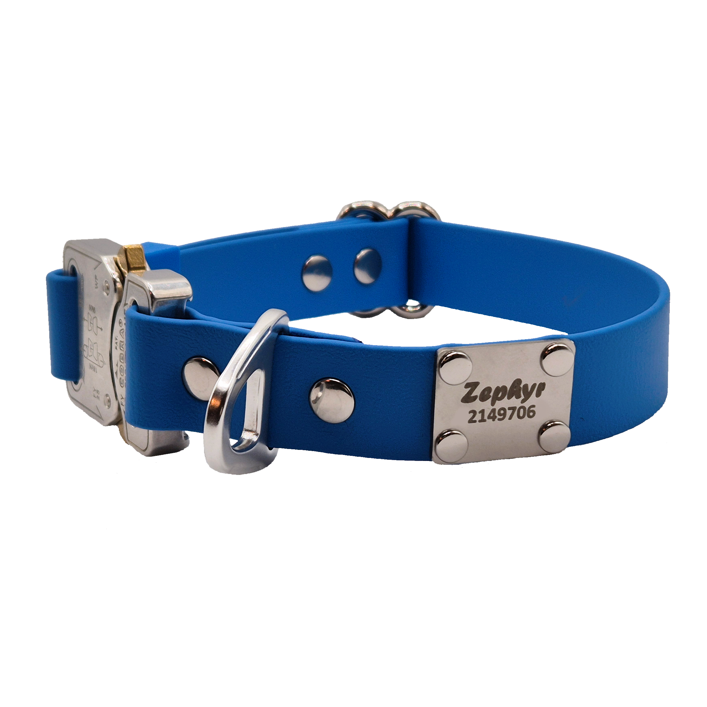 Cobra Dog Collar - Light Blue Personalised