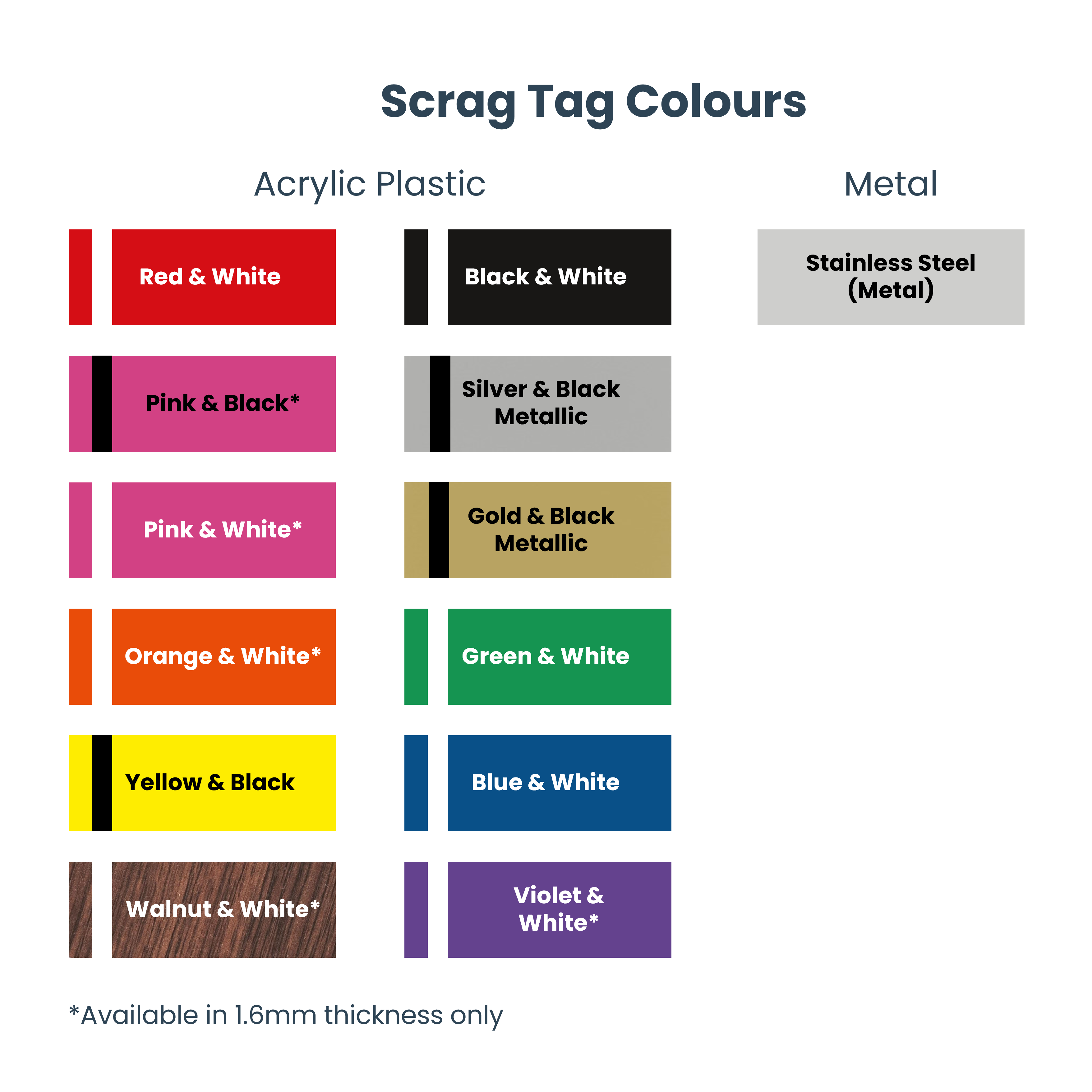 Scrag Tag Colour Options - With Footnote