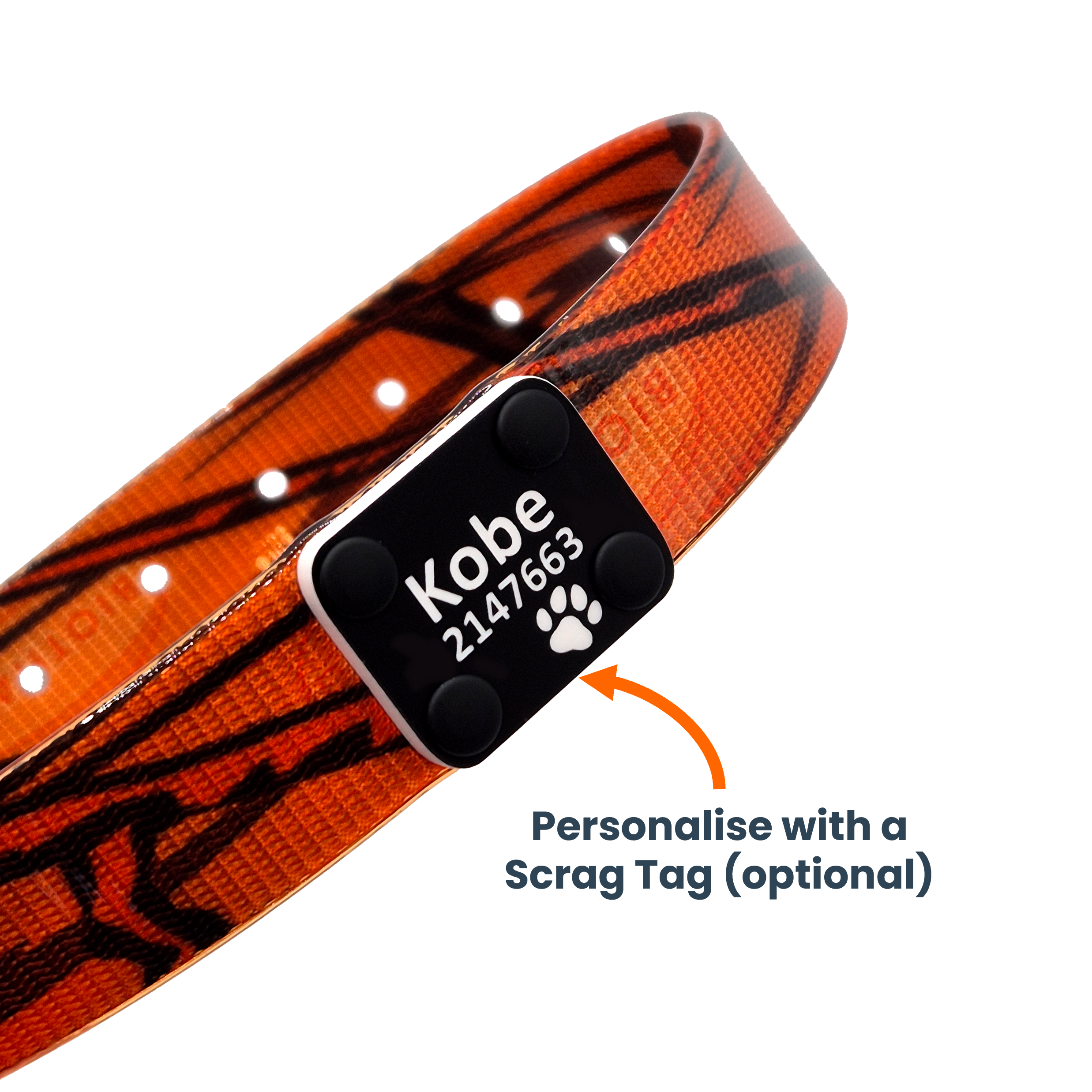 Classic Camo Dog Collar - with Scrag Tag - Labelled