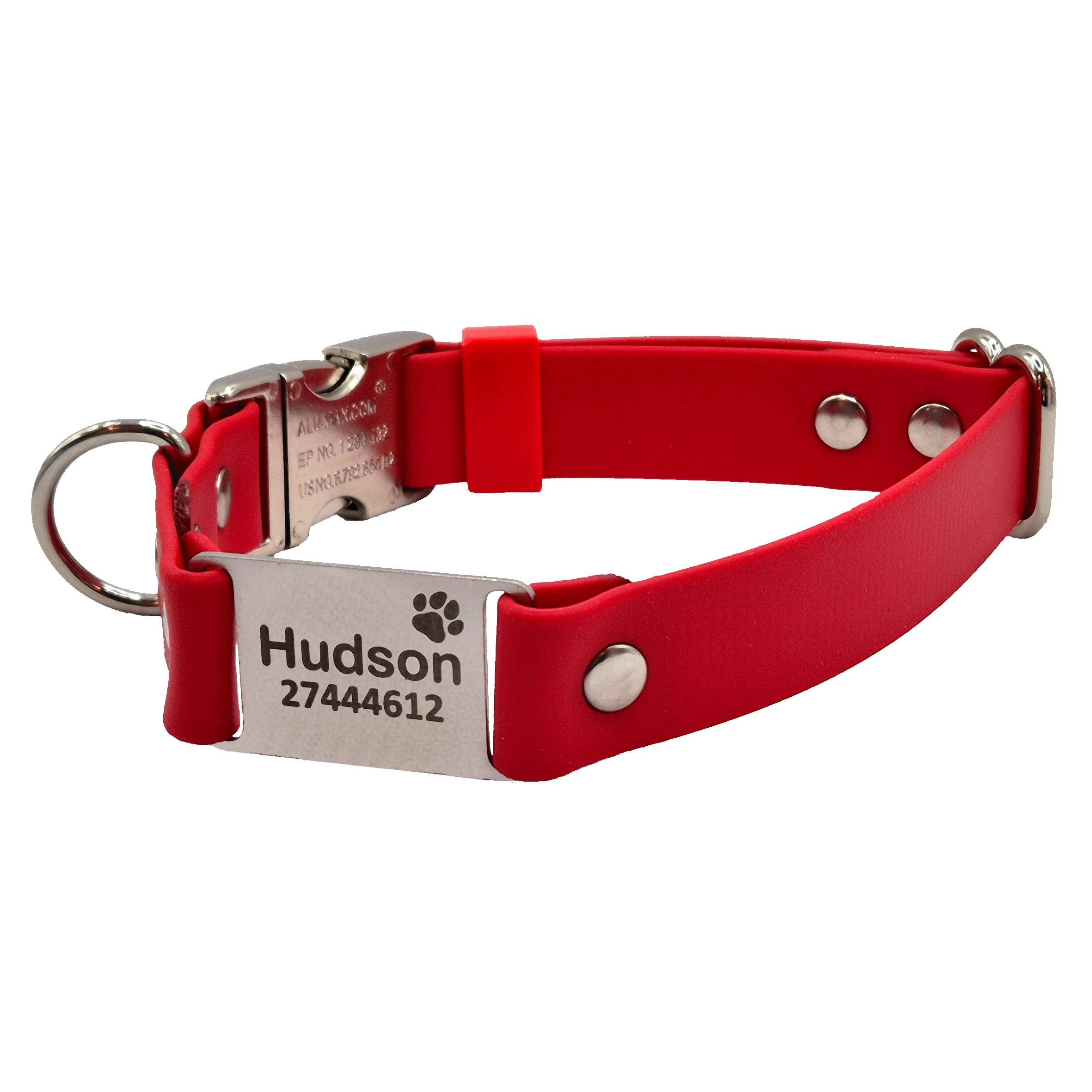 Quick Release Scrag Tag Dog Collar - Red and Silver