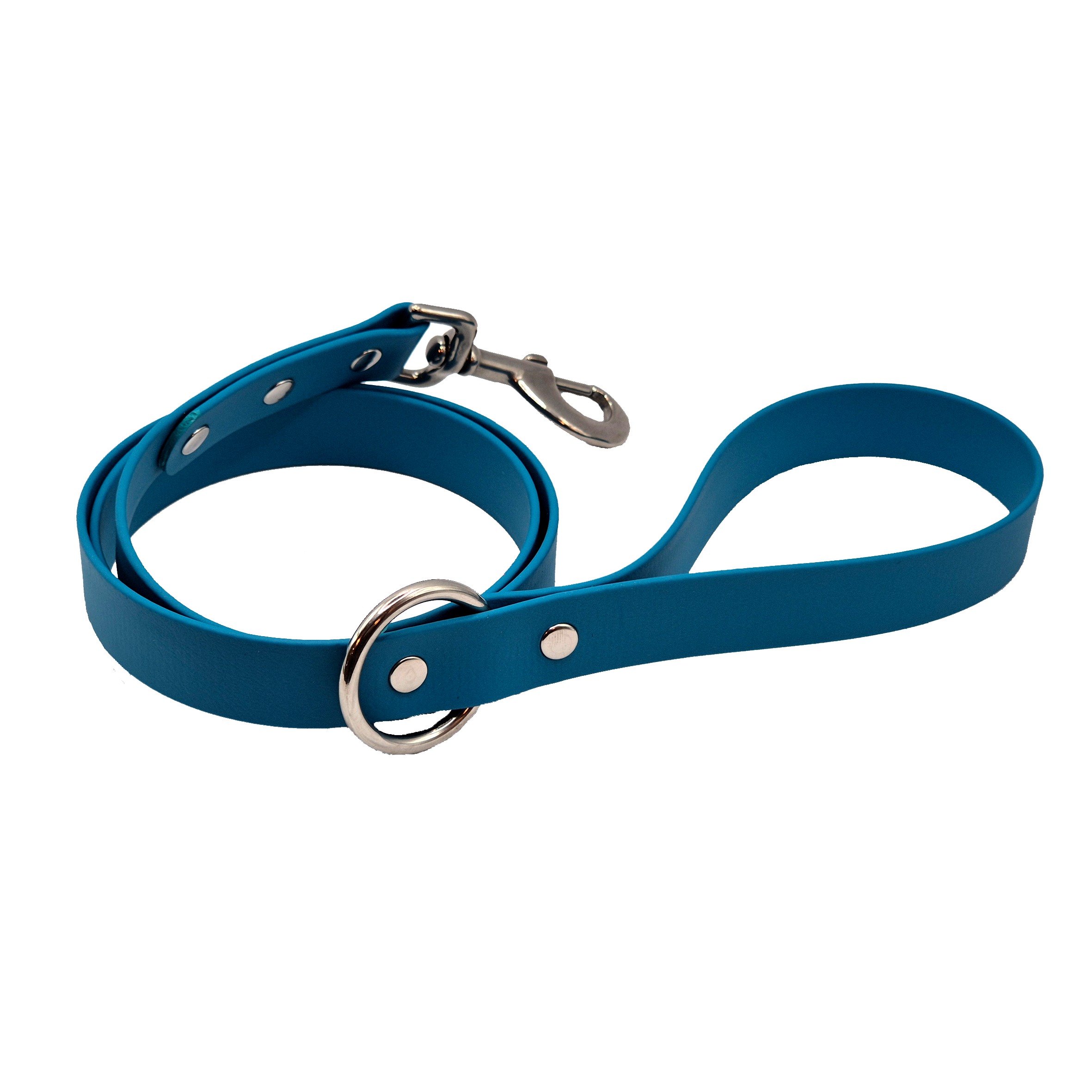 Classic Dog Lead - Wide - Lagune Blue and Stainless Steel