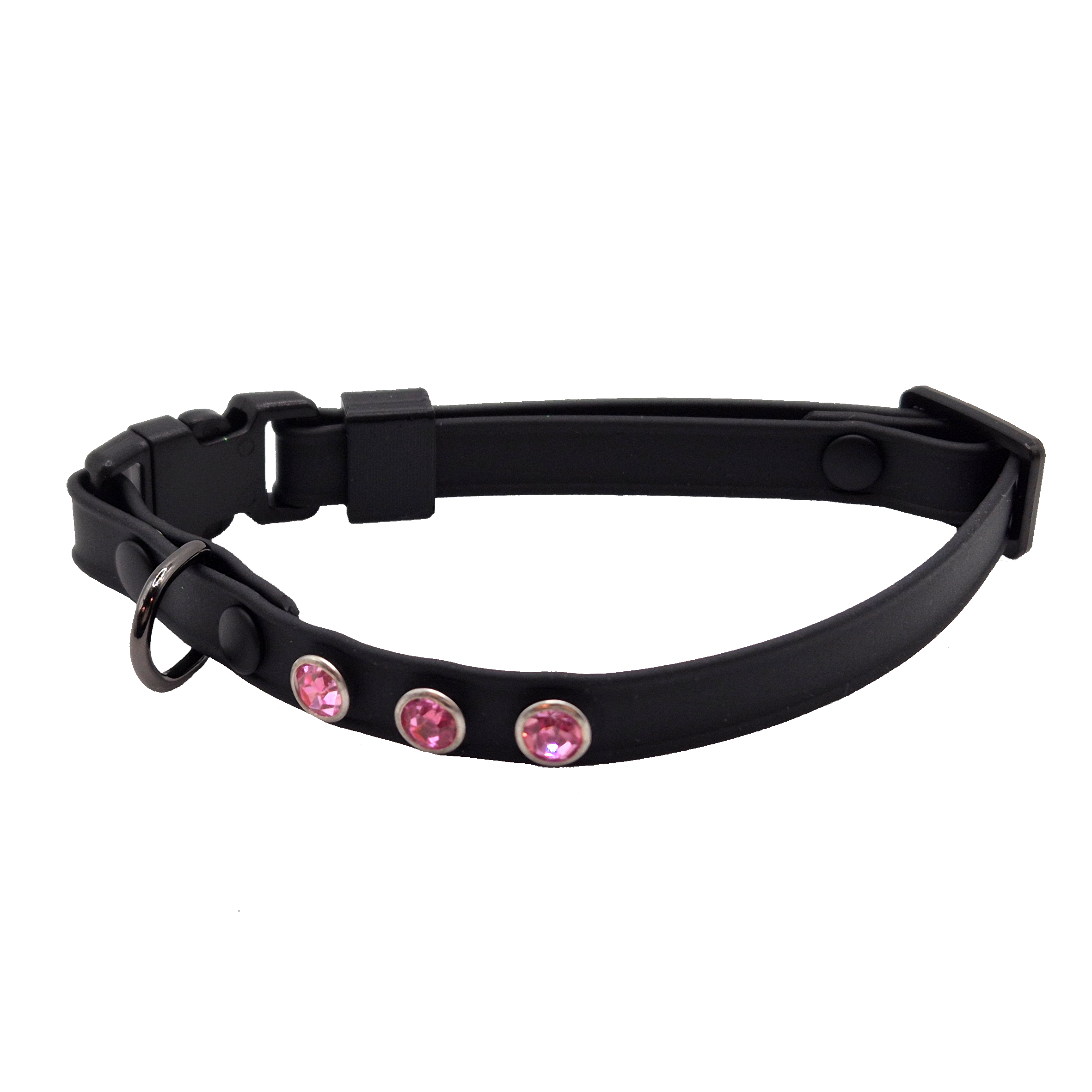 Custom Cat Collar - Black with Pink Crystal Embellishment