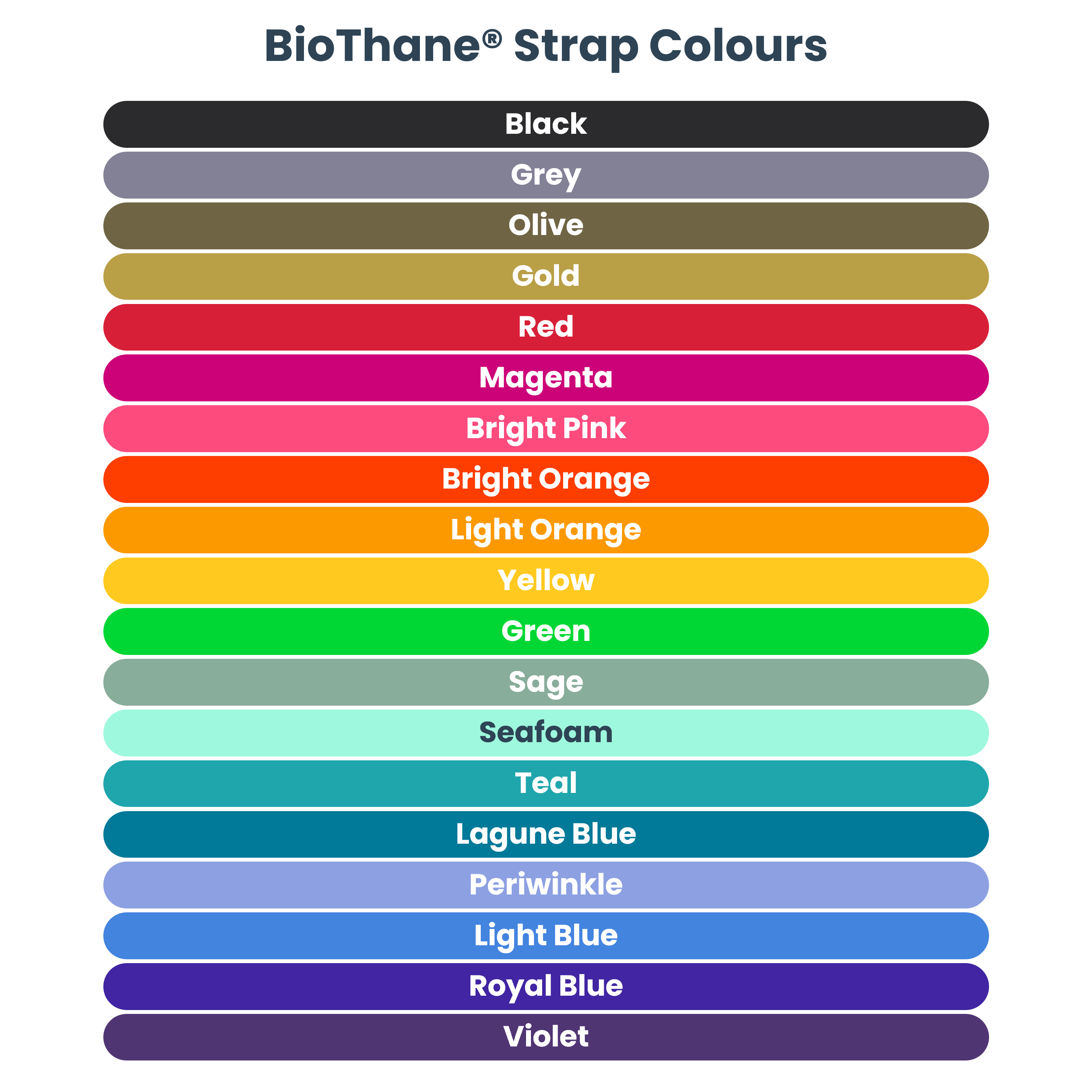 BioThane Colour Chart - 19 Colours