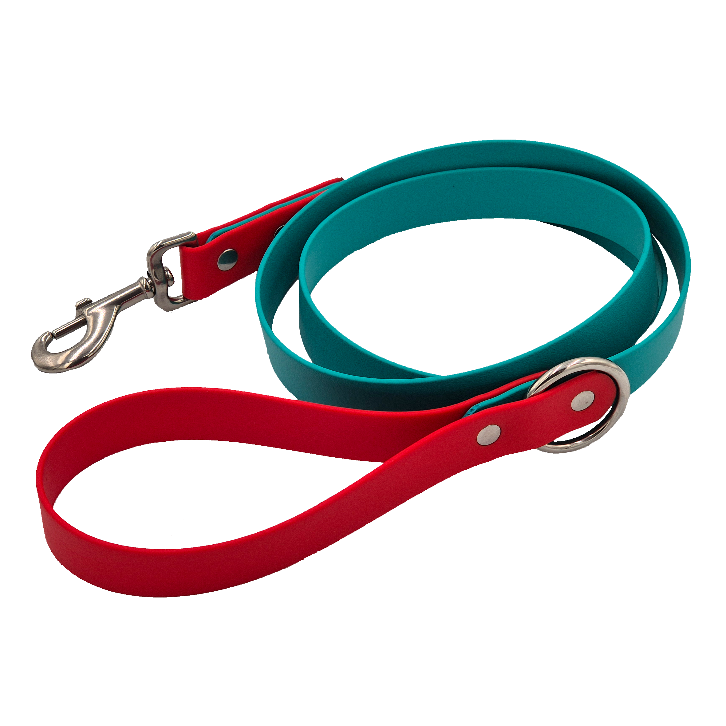 Two-Tone Dog Lead - Wide - Teal and Red with Satainless Steel