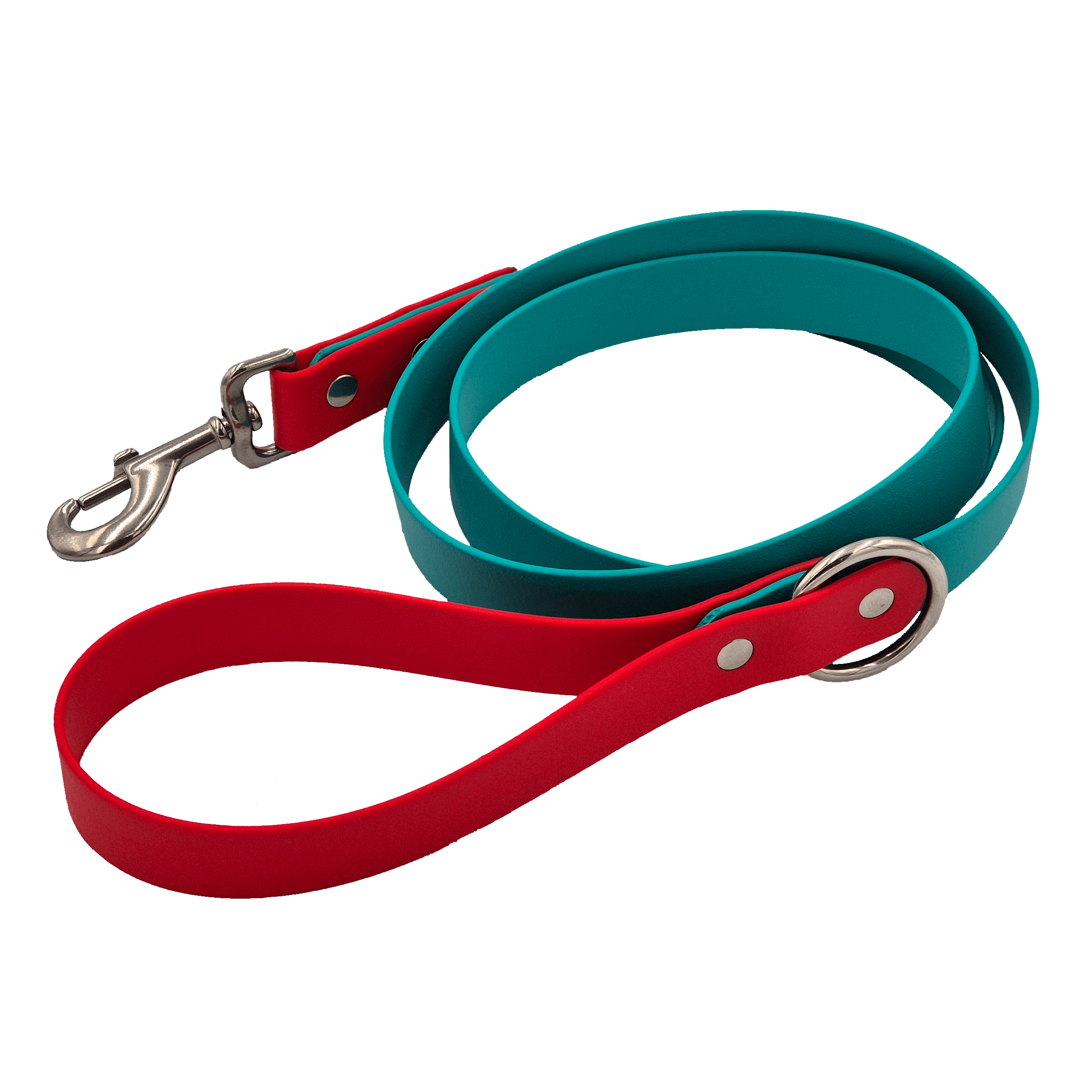 Two-Tone Dog Lead - Wide - Teal and Red with Satainless Steel