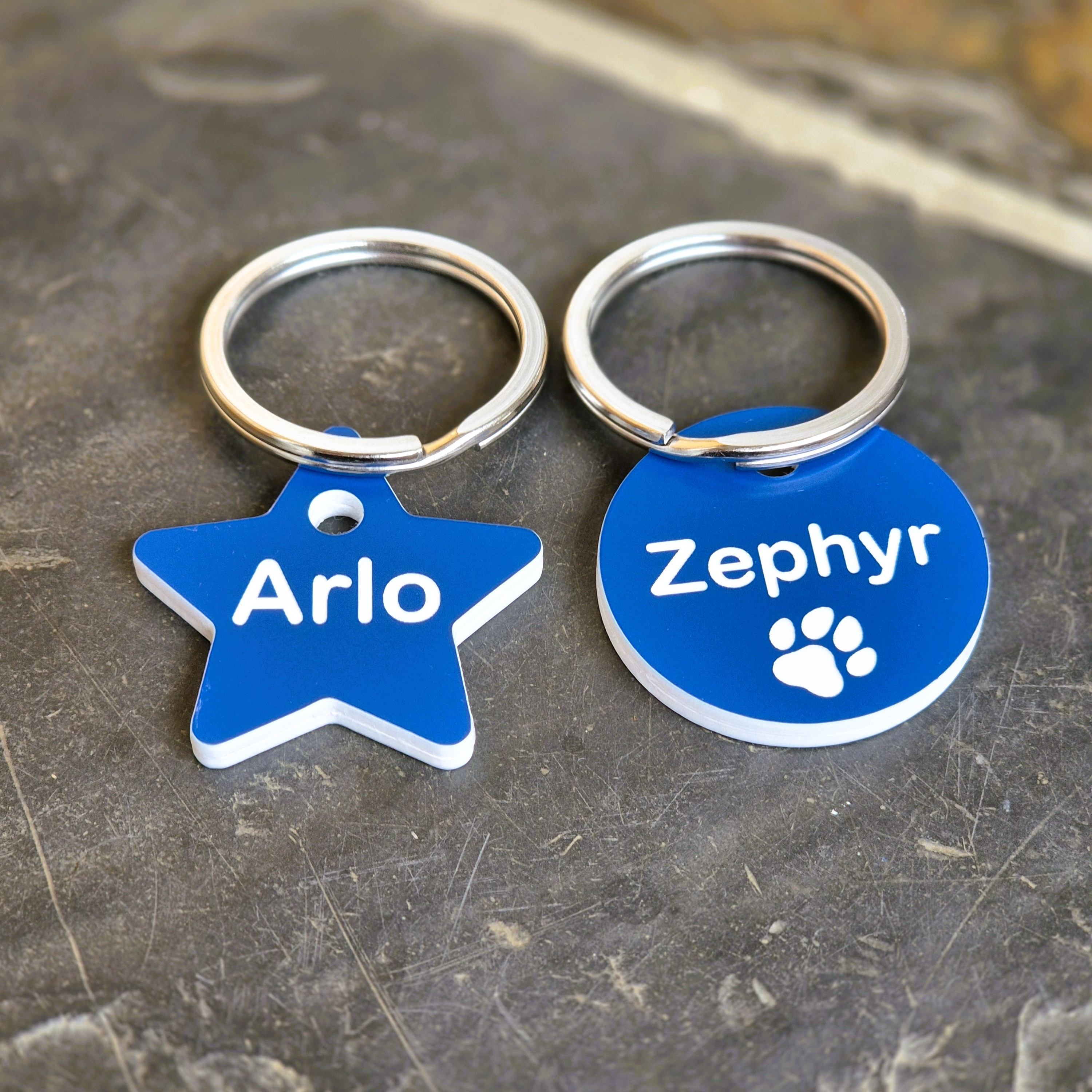 Acrylic Tag - Blue and White - Star and Circle