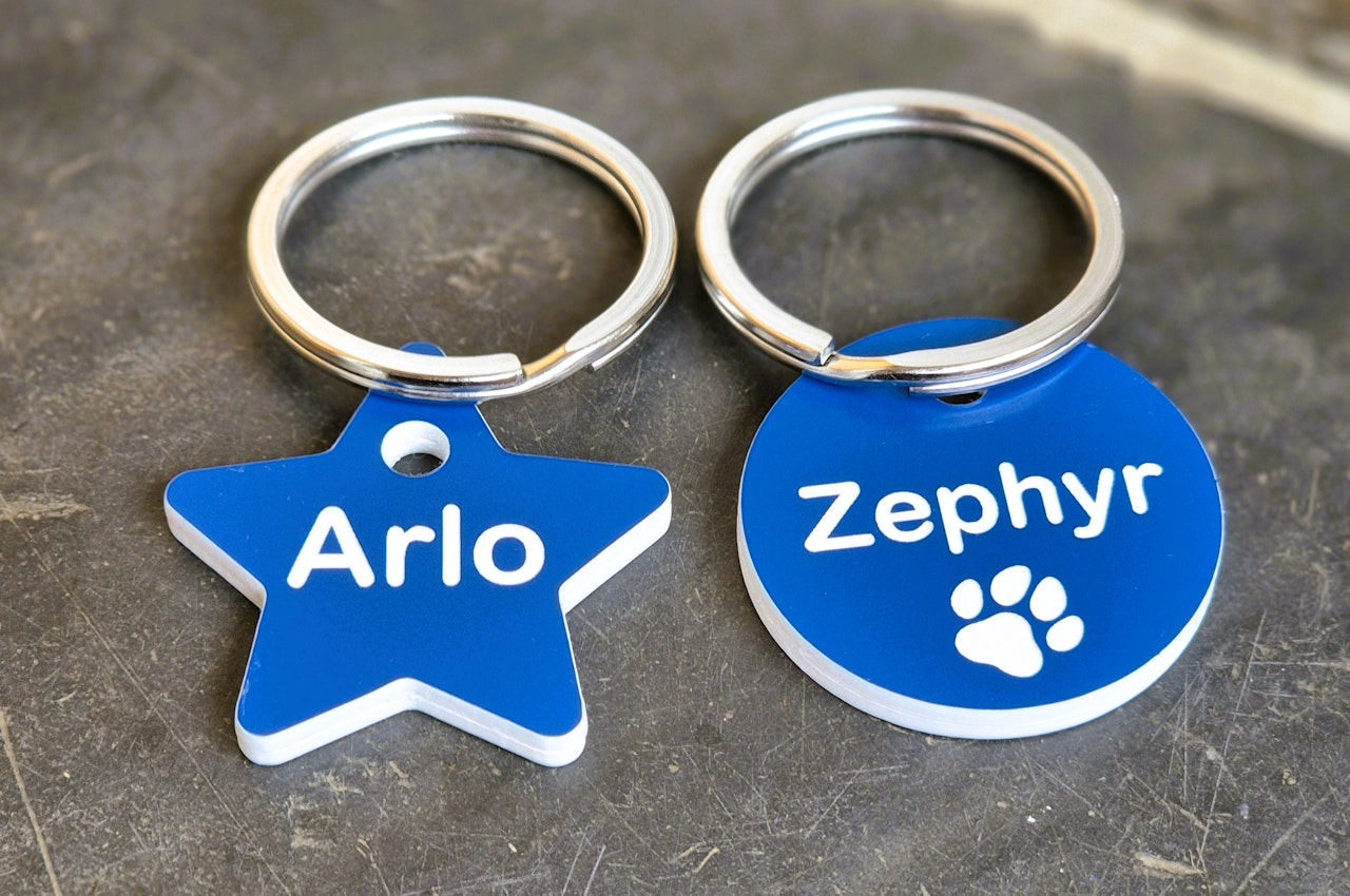 Acrylic Tag - Blue and White - Star and Circle