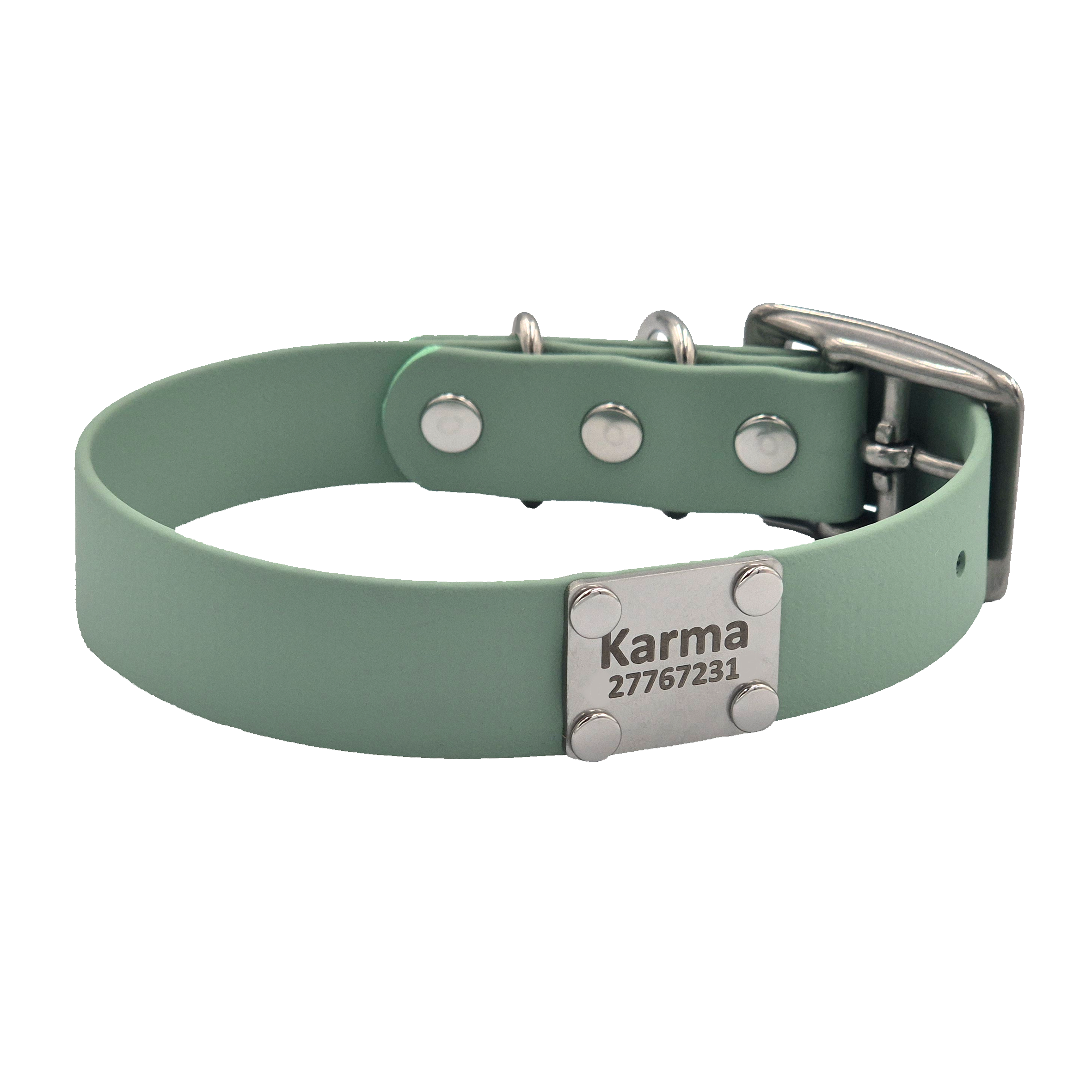 Classic Dog Collar - Sage - Personalised with Scrag Tag