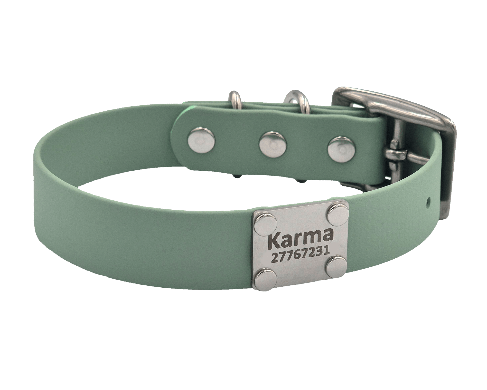 Classic Dog Collar - Sage - Personalised with Scrag Tag