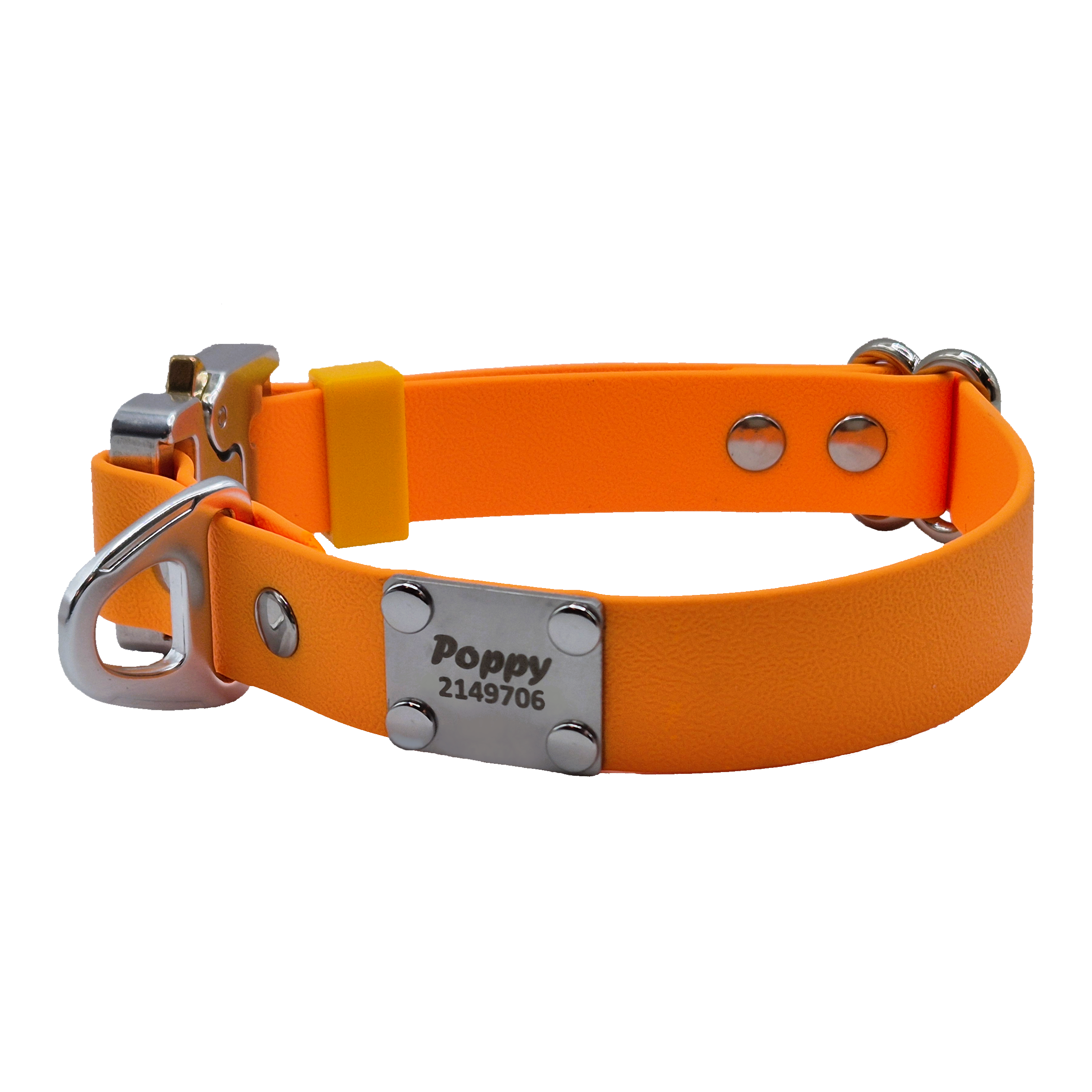 Cobra Dog Collar - Light Orange with Silver and Personalised