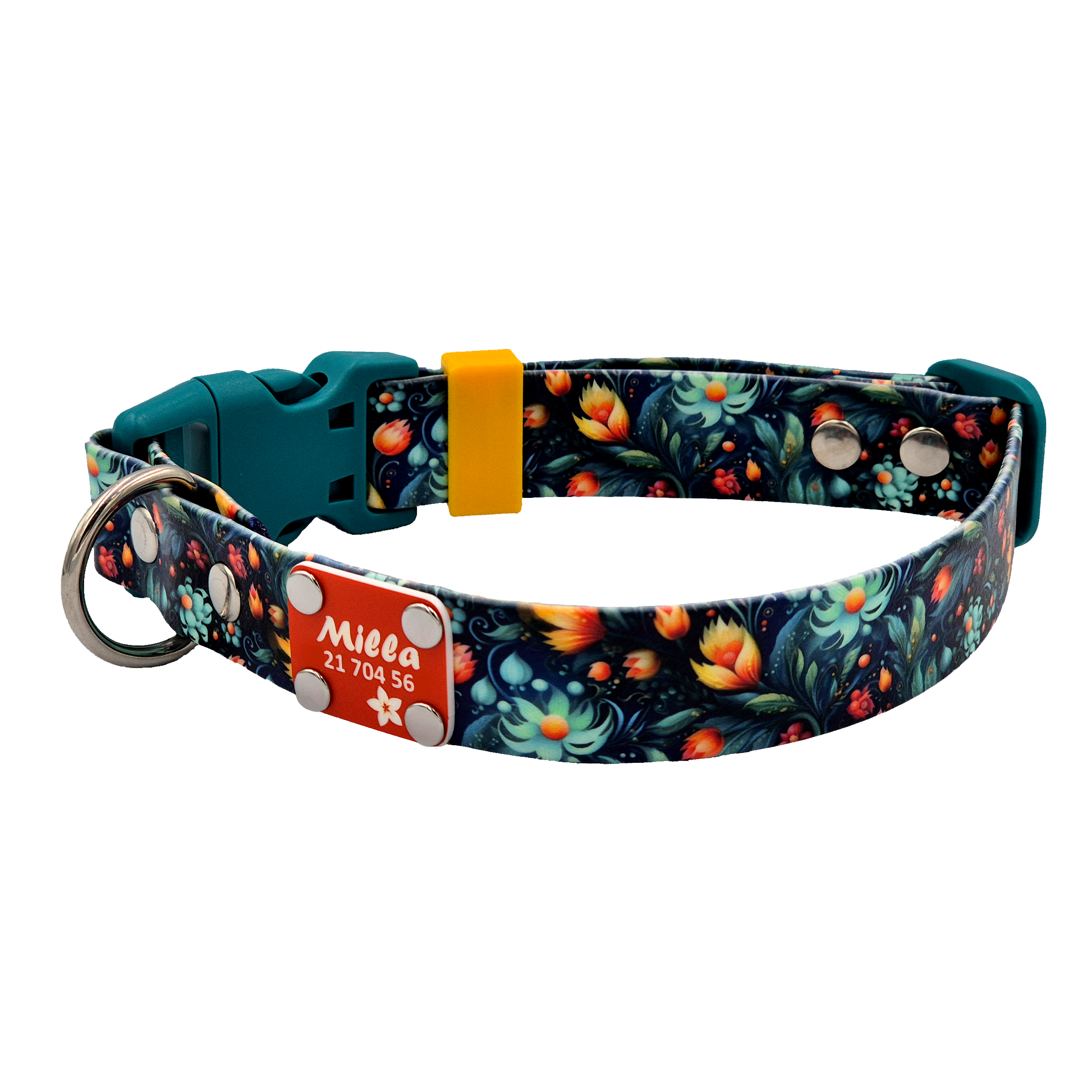 Designer Quick Release Collar - Etheral Flowers and Teal Plastic - Personalised