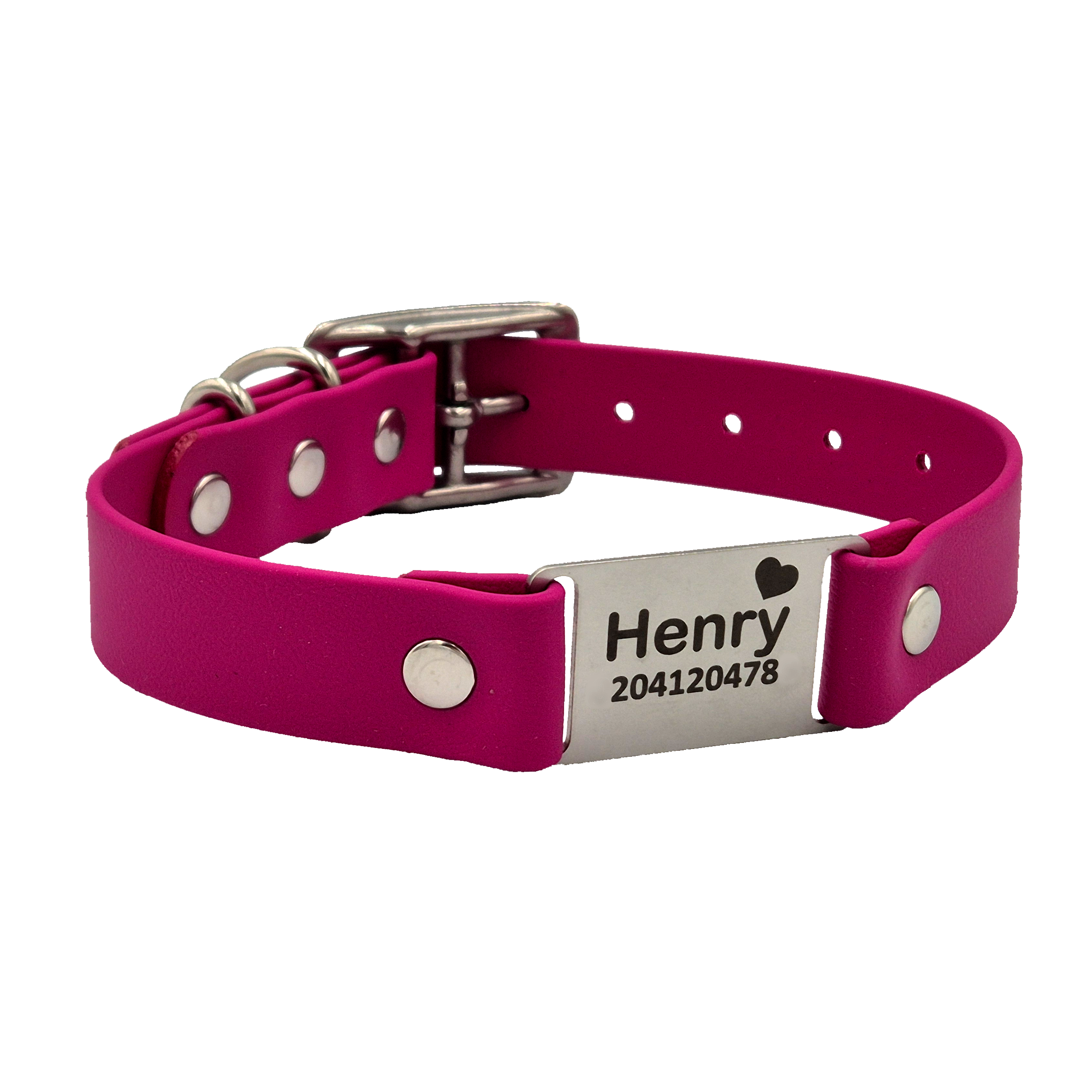 Classic Scrag Tag Collar - Magenta with Stainless Steel