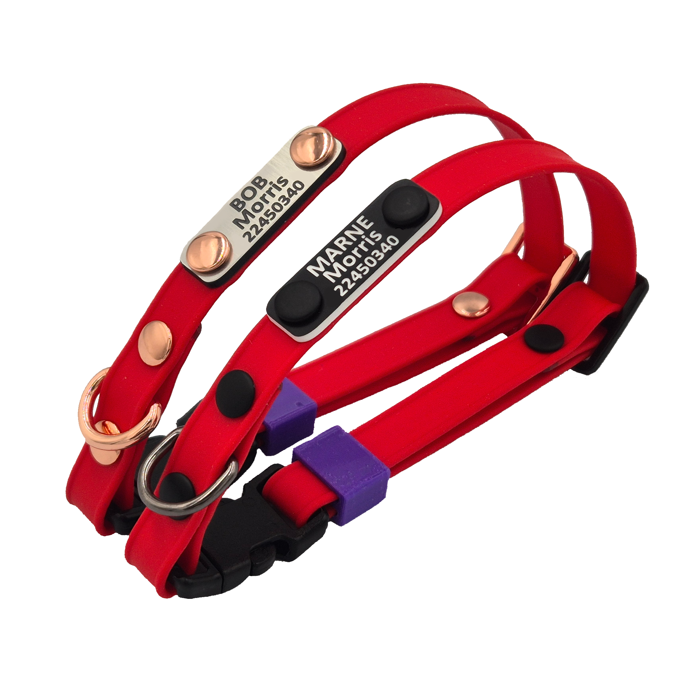 Scrag Tag Cat Collars - Red and Rose Gold, Red and Black