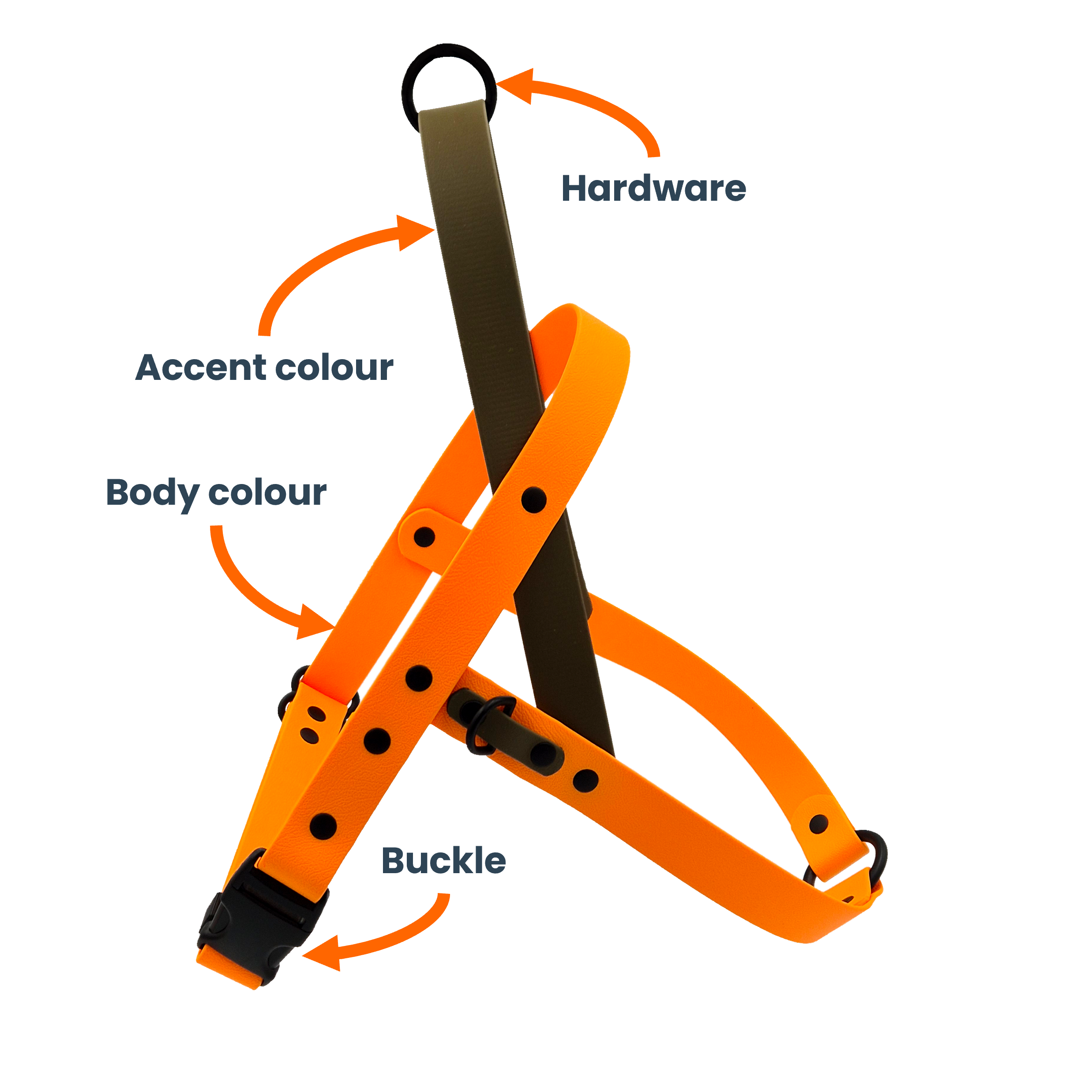 Quick Release Dog Harness - Light Orange and Black - Labelled