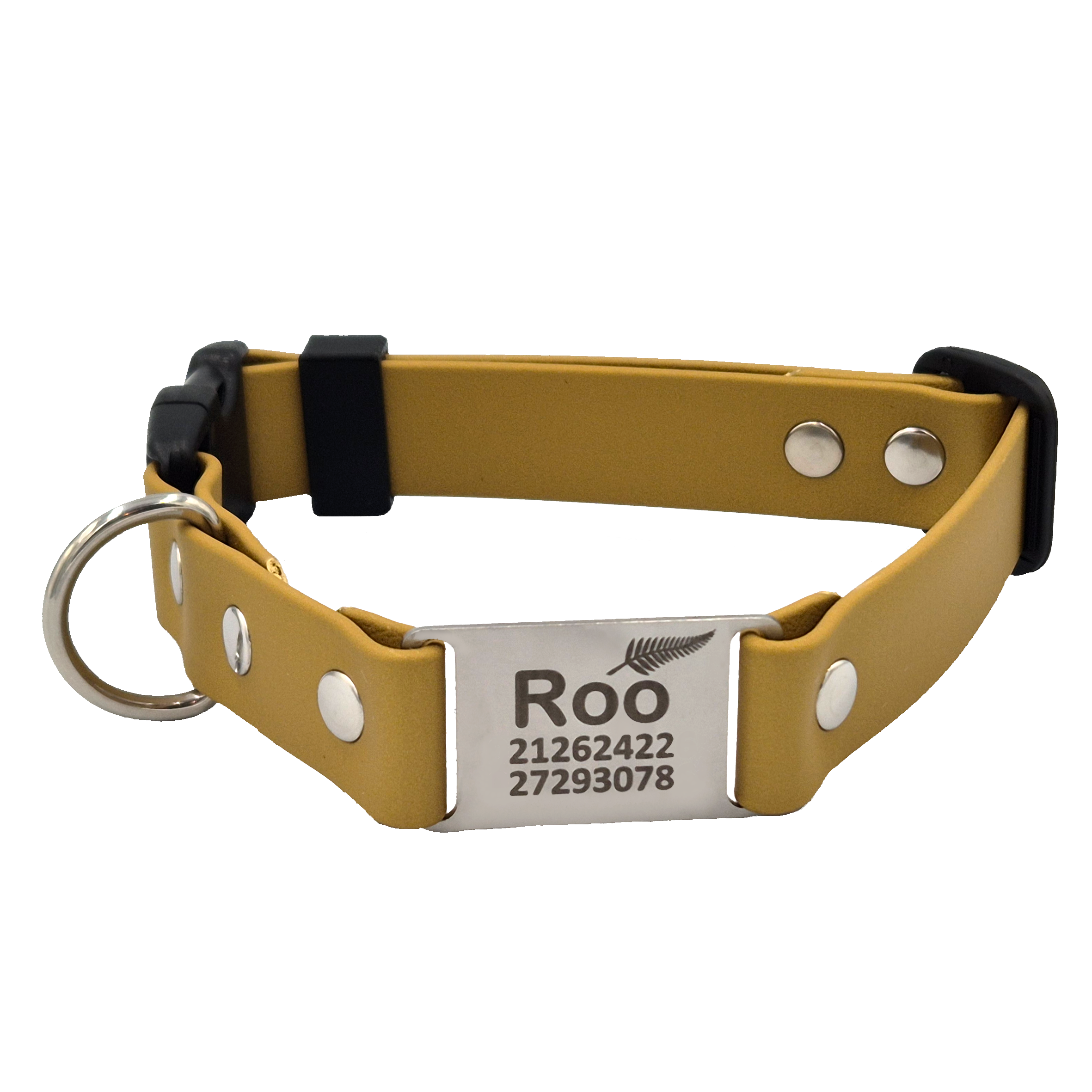 Quick Release Scrag Tag Dog Collar - Gold and Black Plastic
