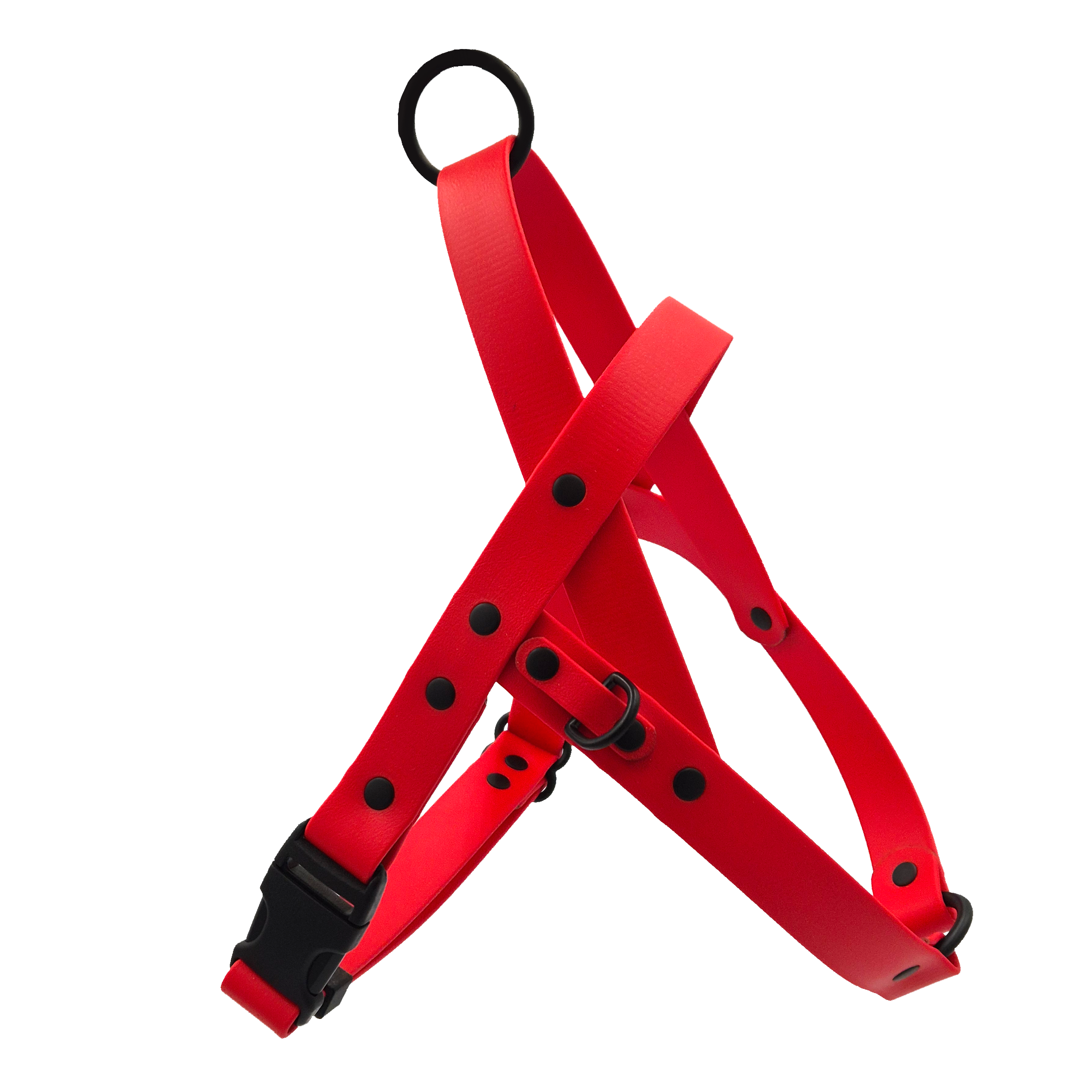 Quick Release Dog Harness - Red with Black Buckle and Black Brass