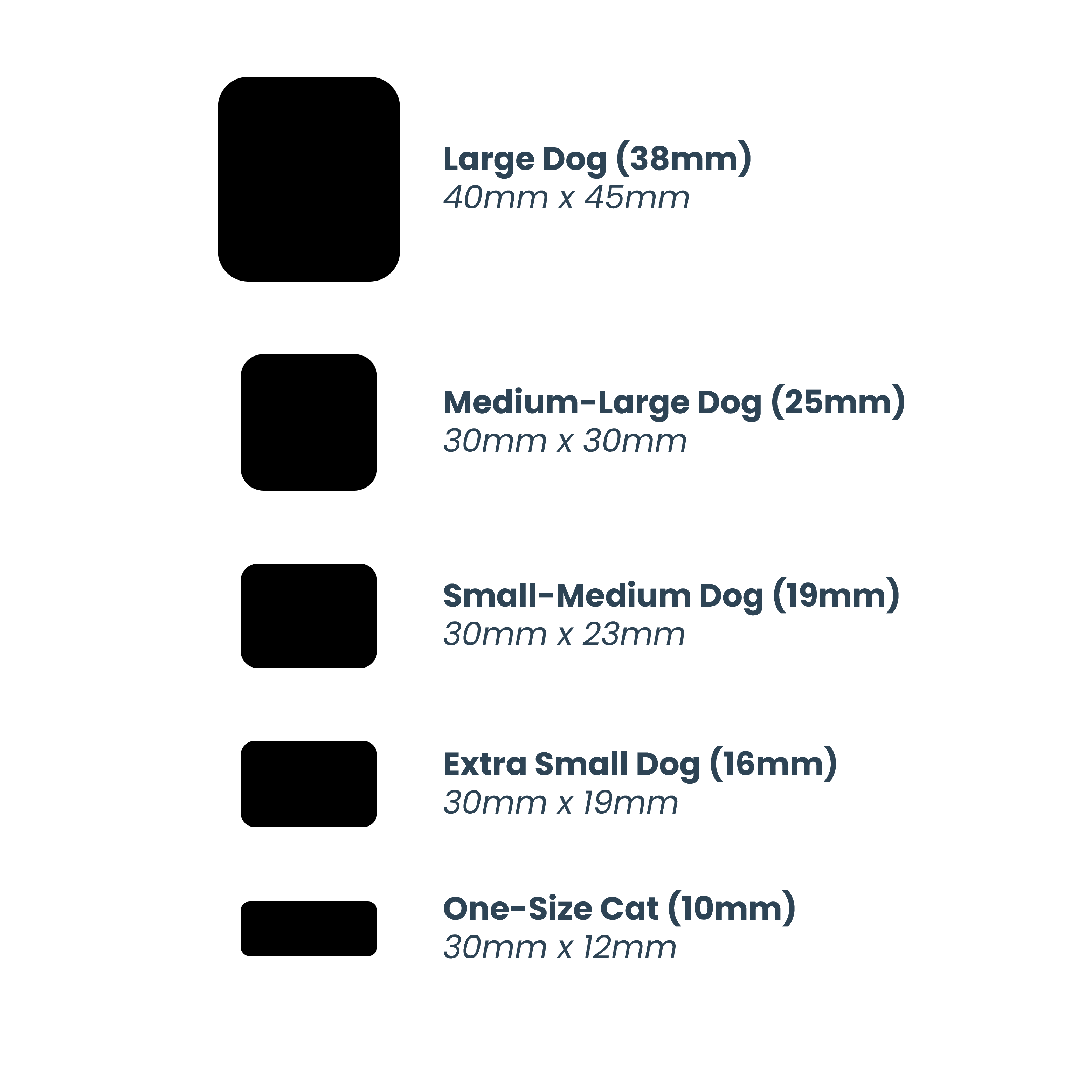 Slide-On Scrag Tag - Size Dimension Chart