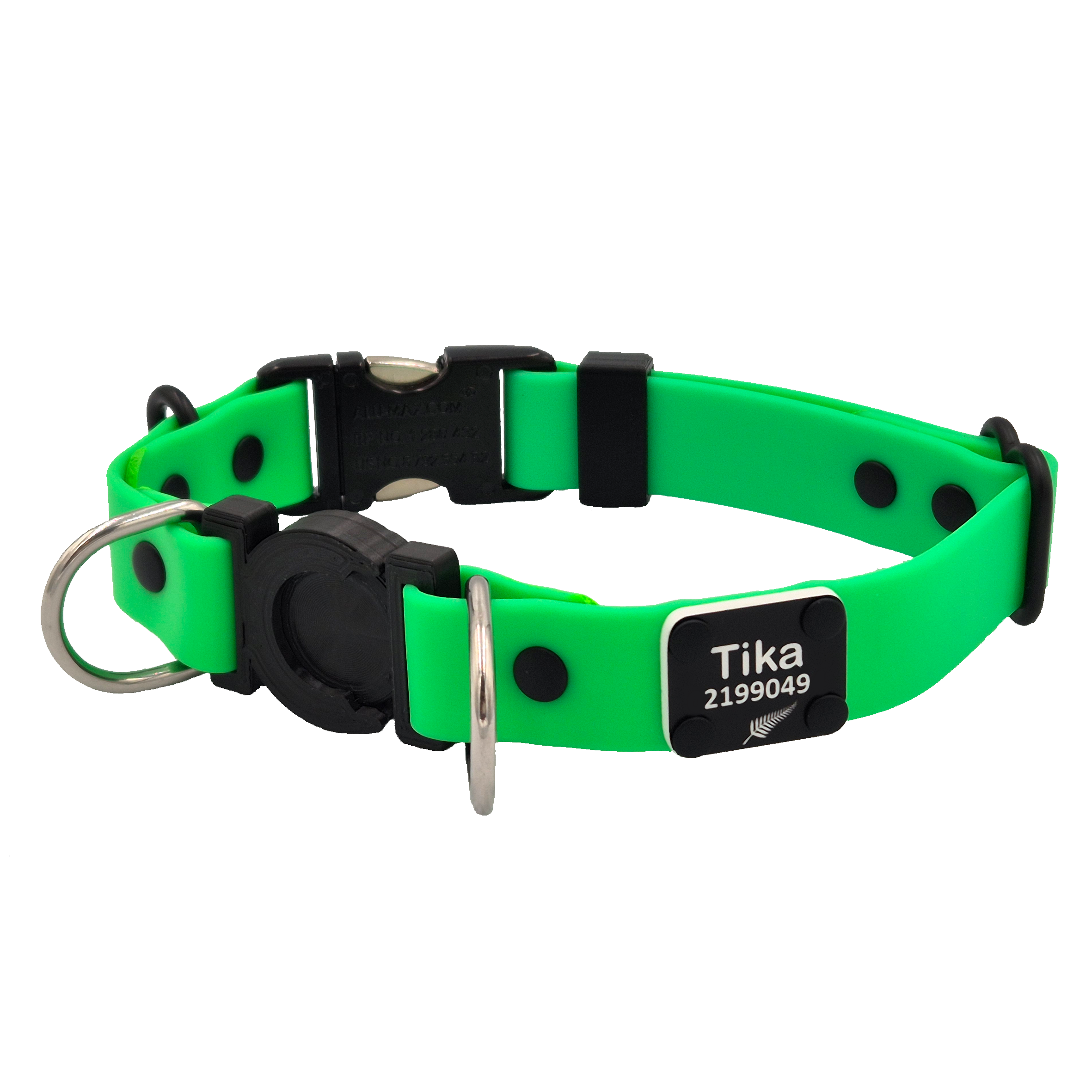 Safety Breakaway Dog Collar - Green and Black.Gunmetal Hardware - Personalised