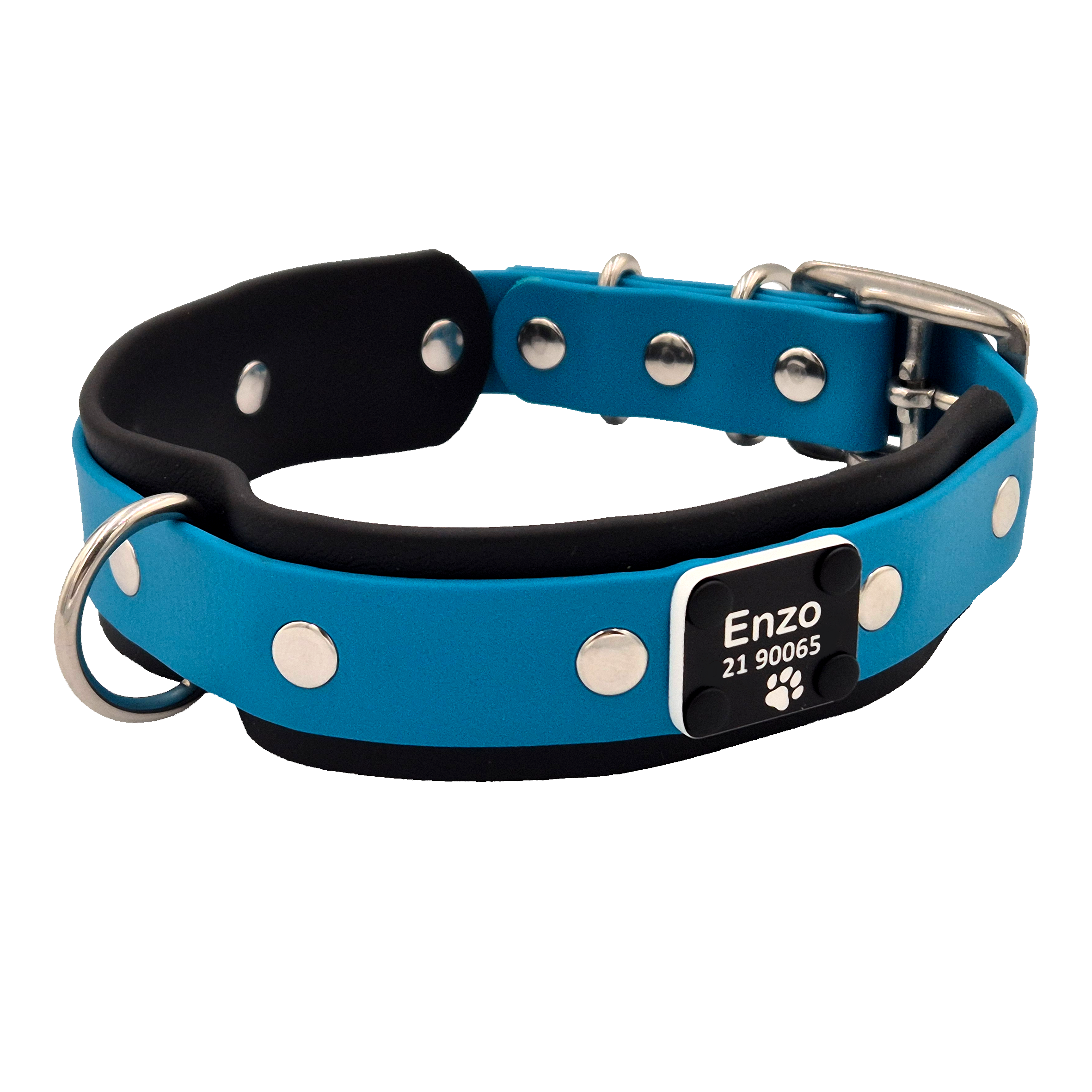 Tactical Dog Collar - Black and Lagune Blue - Personalised