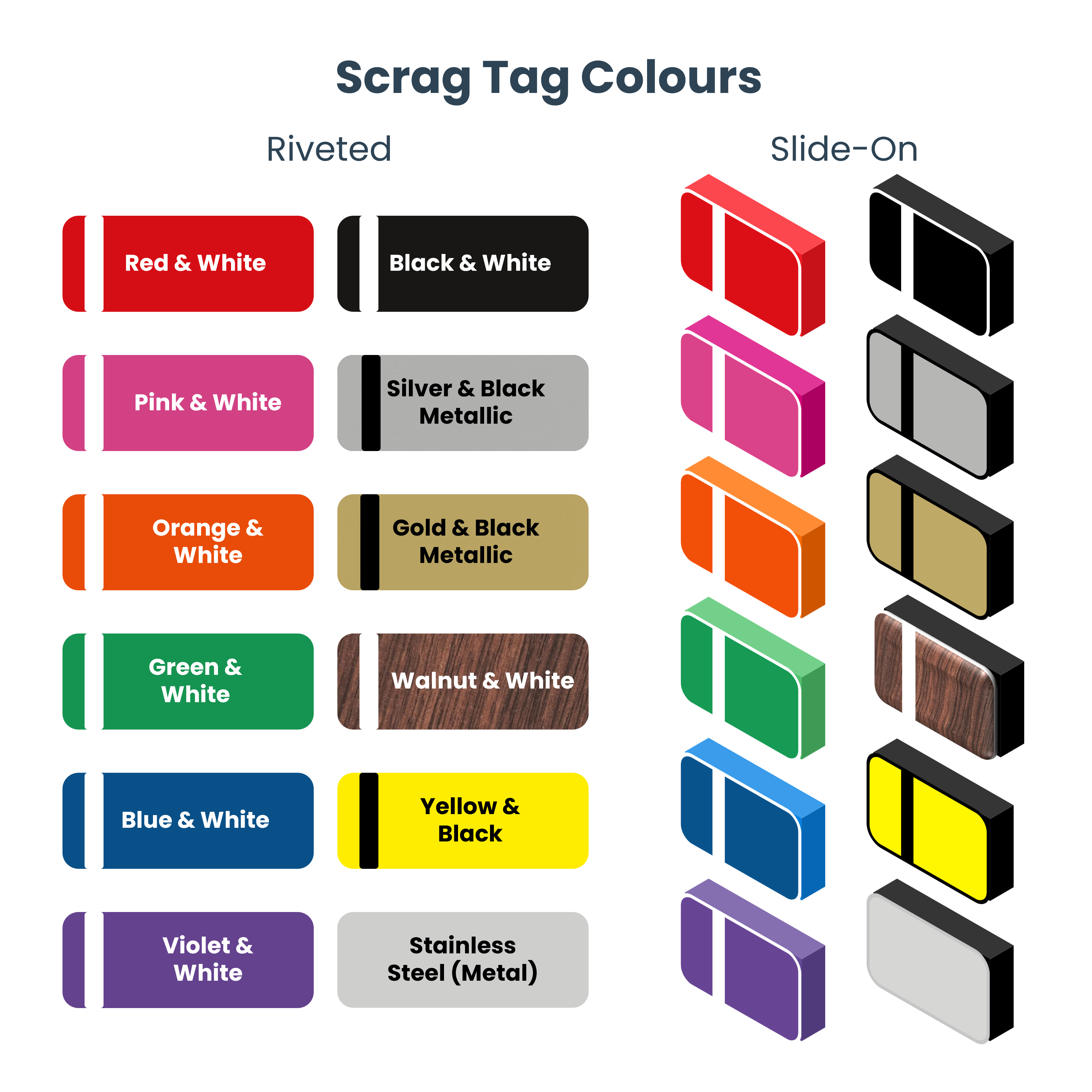 Riveted and Slide-On Scrag Tag - Colour Combinations Chart