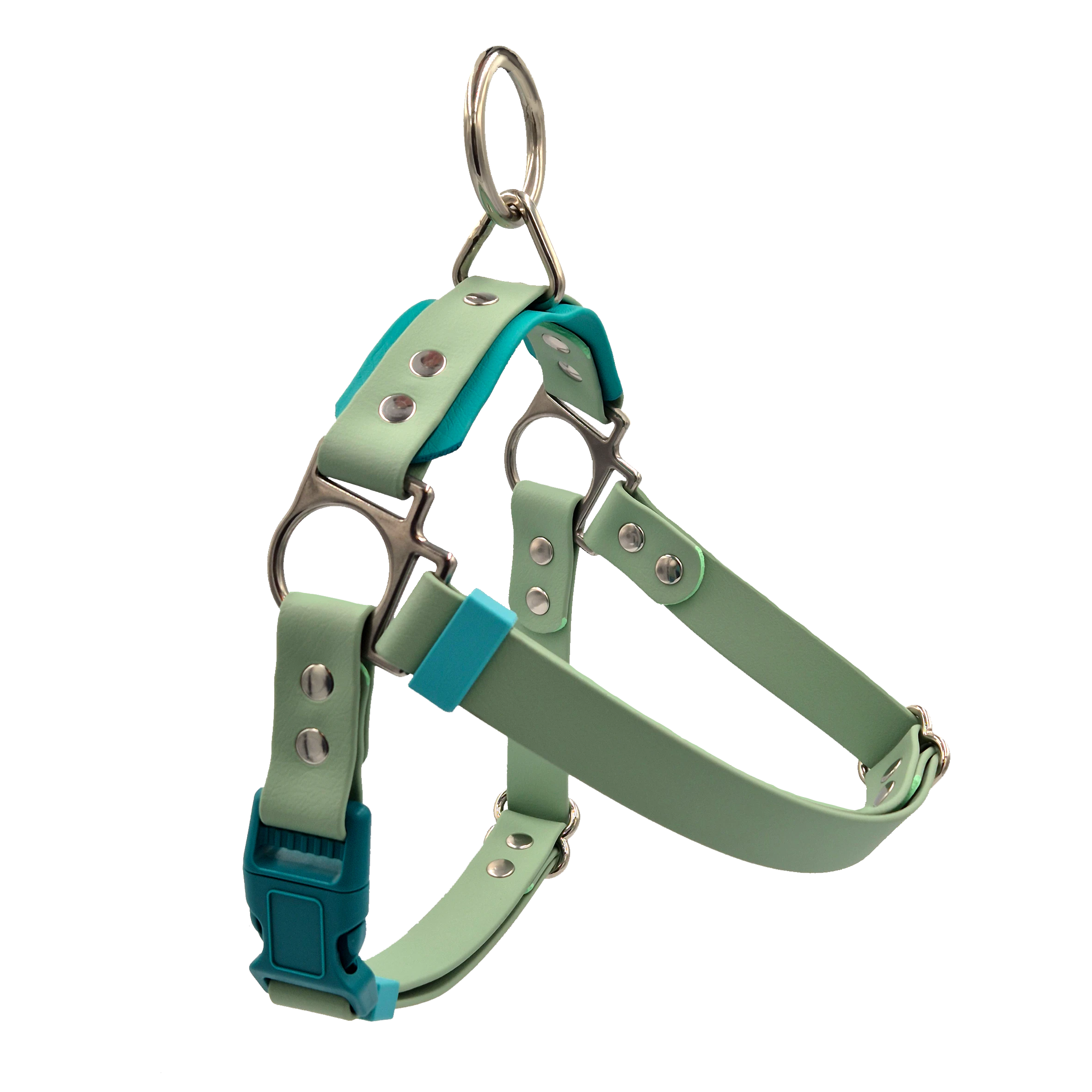 Quick Release Dog Harness - Sage and Teal with Stainless Steel