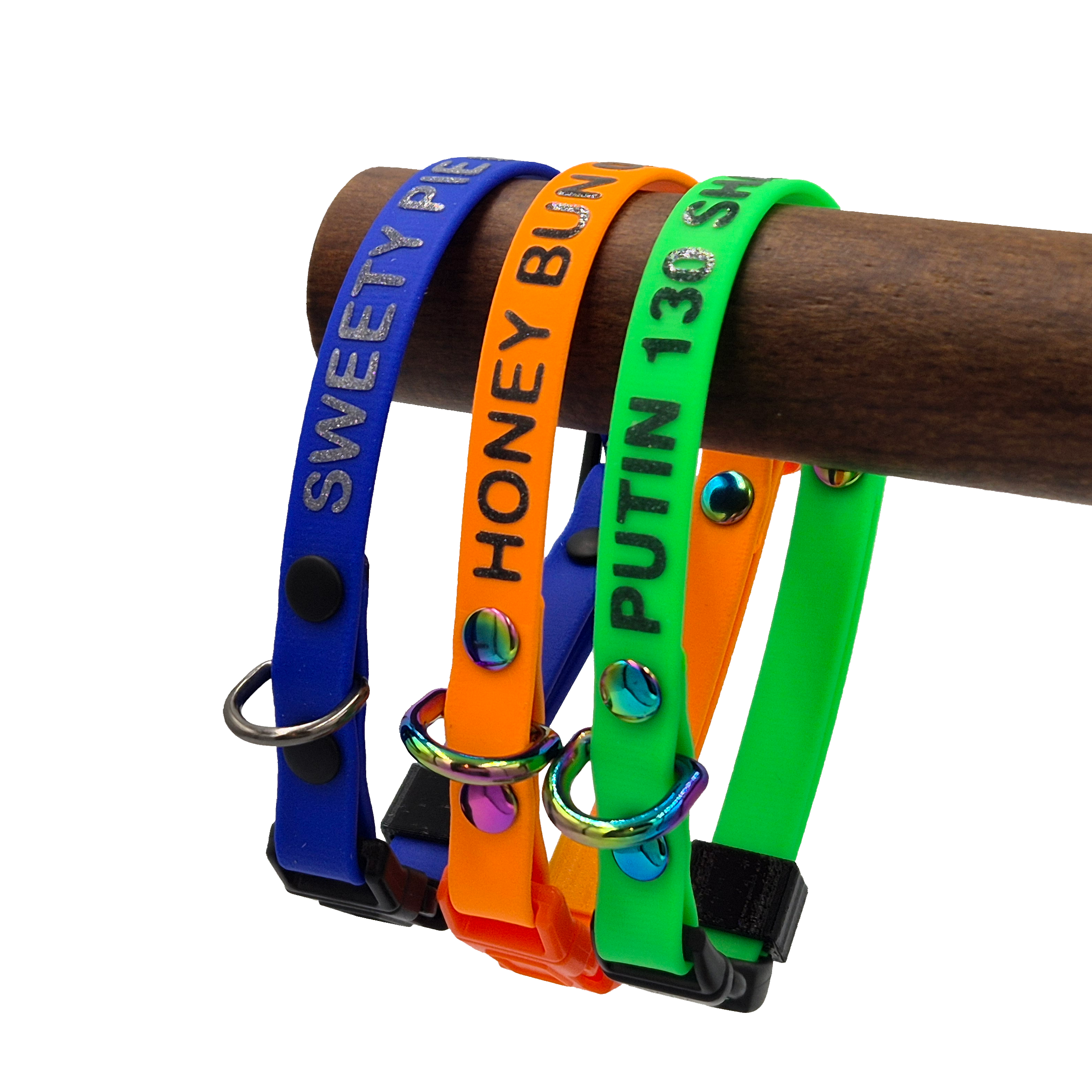 Personalised Cat Collars x3 - royal blue - light orange - green