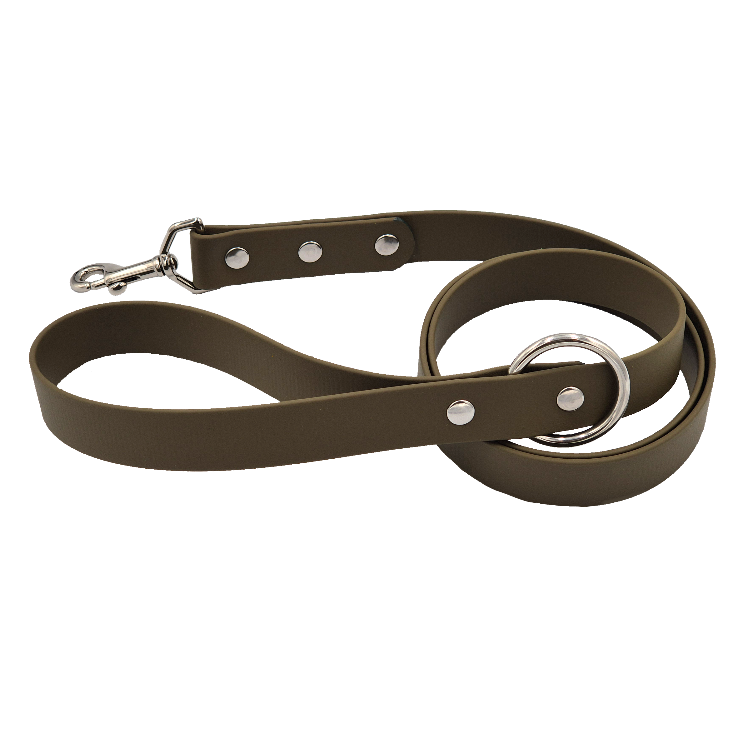 Classic Dog Lead - Wide - Olive and Silver Brass