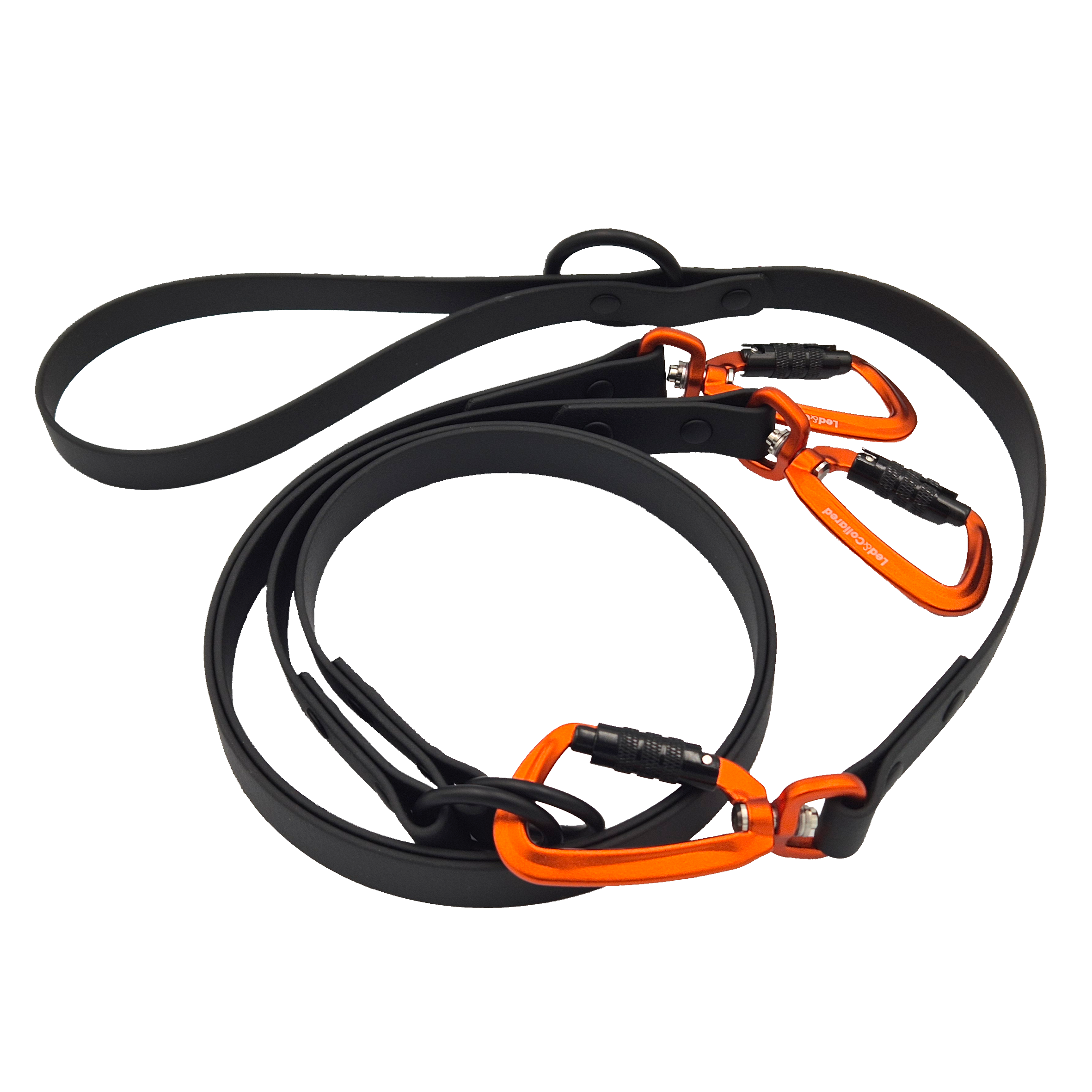 Double Dog Lead - Black with Black and Orange Hardware