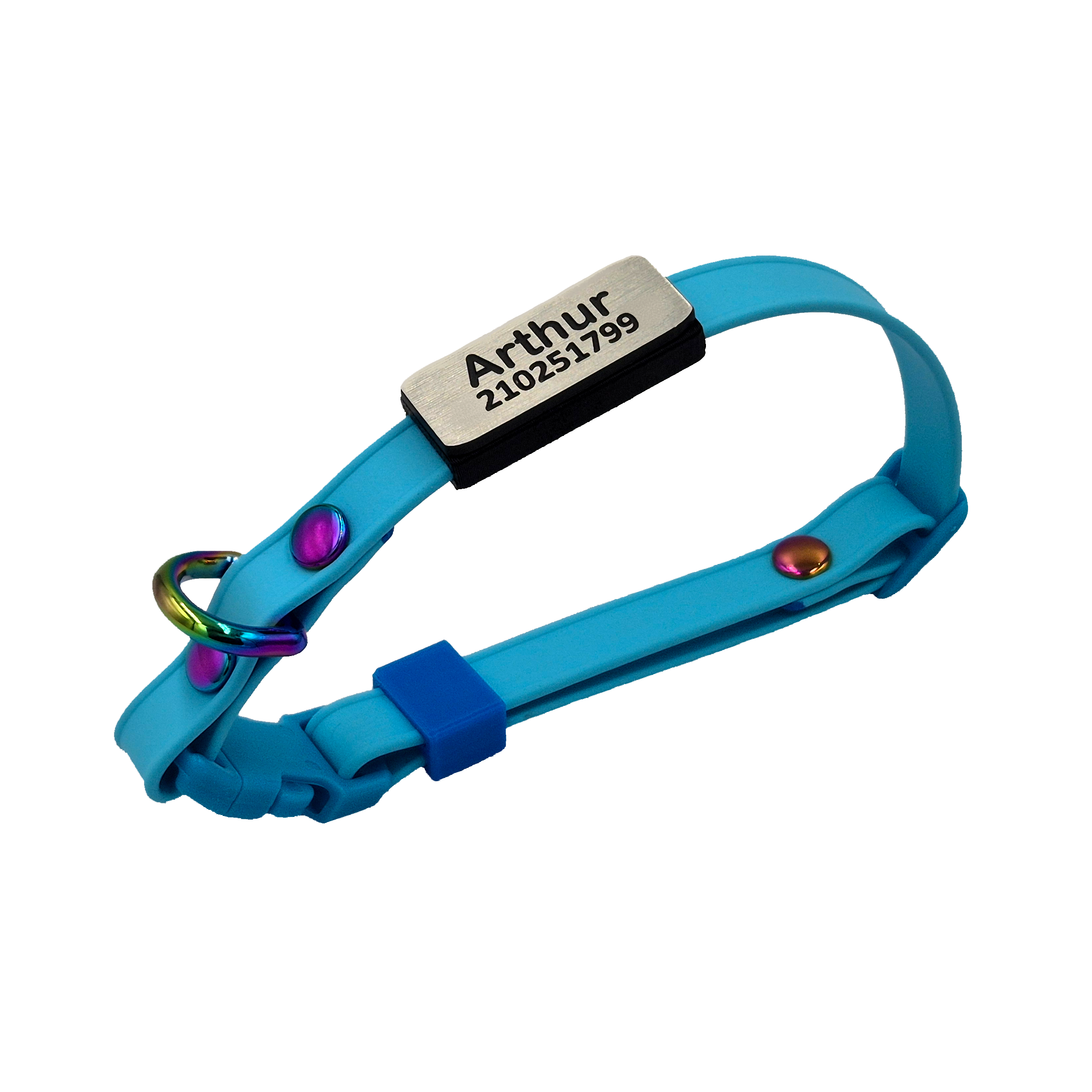 Slide-On Scrag Tag Cat Collar - Sky Blue with Silver Scrag