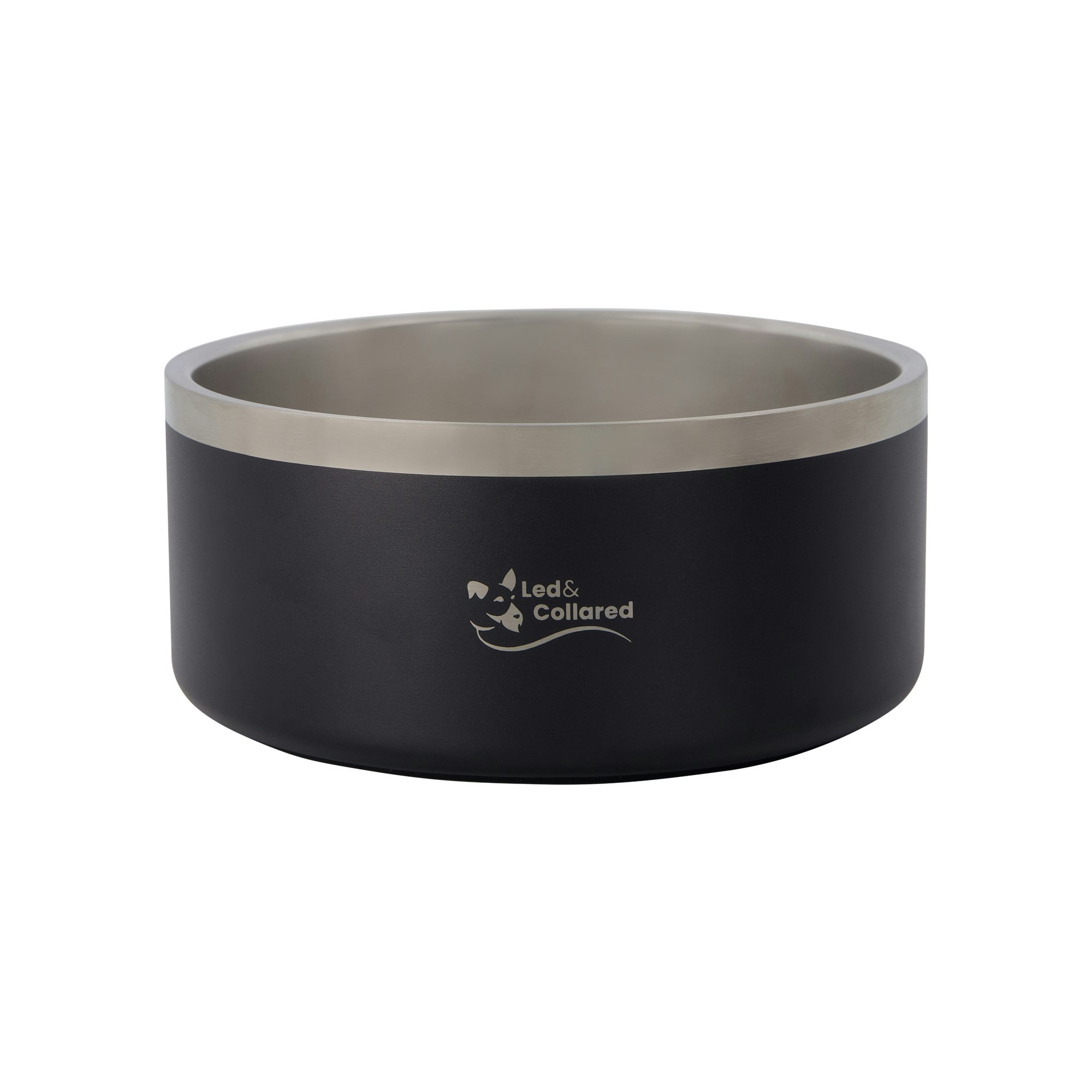 Stainless Steel Dog Bowl - Black & Steel - Large