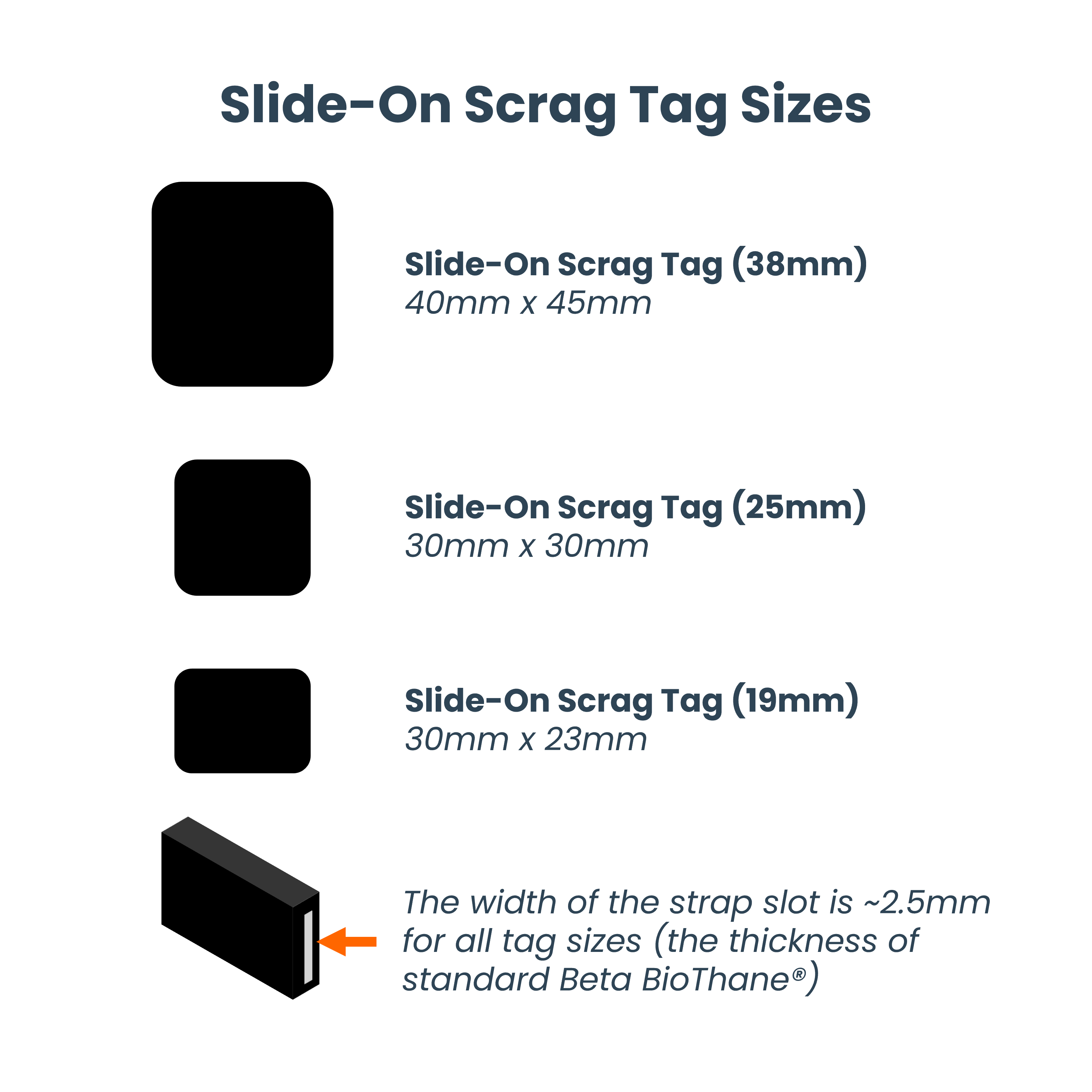 Slide-On Scrag Tag Sizes - QR Code Tag