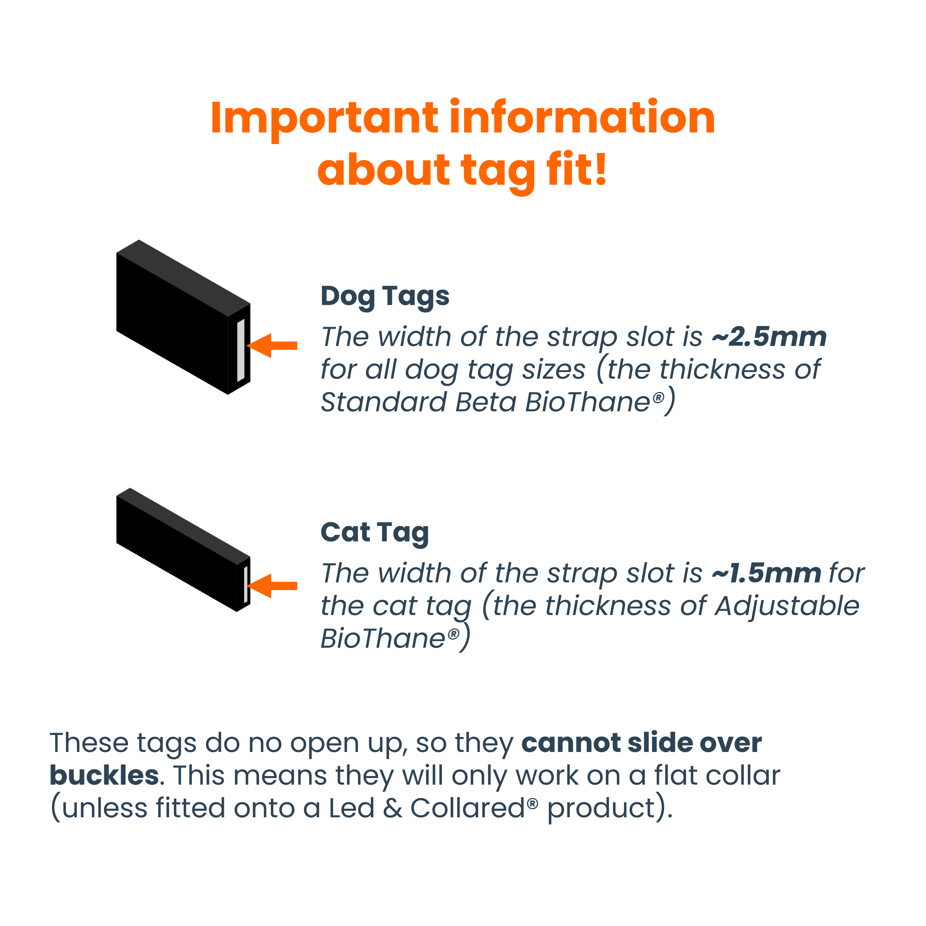 Slide-On Scrag Tag - Width Dimension Chart and Warning