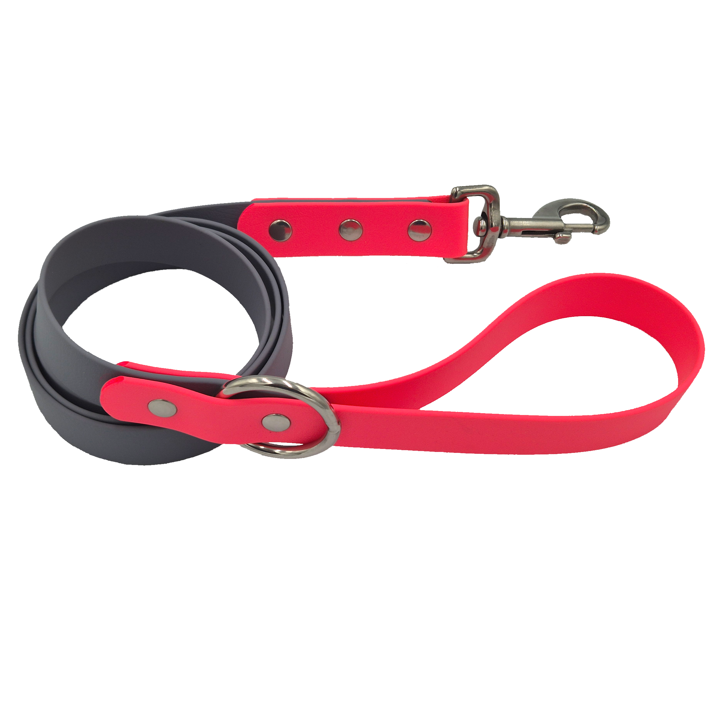 Two-Tone Dog Lead - Wide - Grey and Pink - Stainless Steel