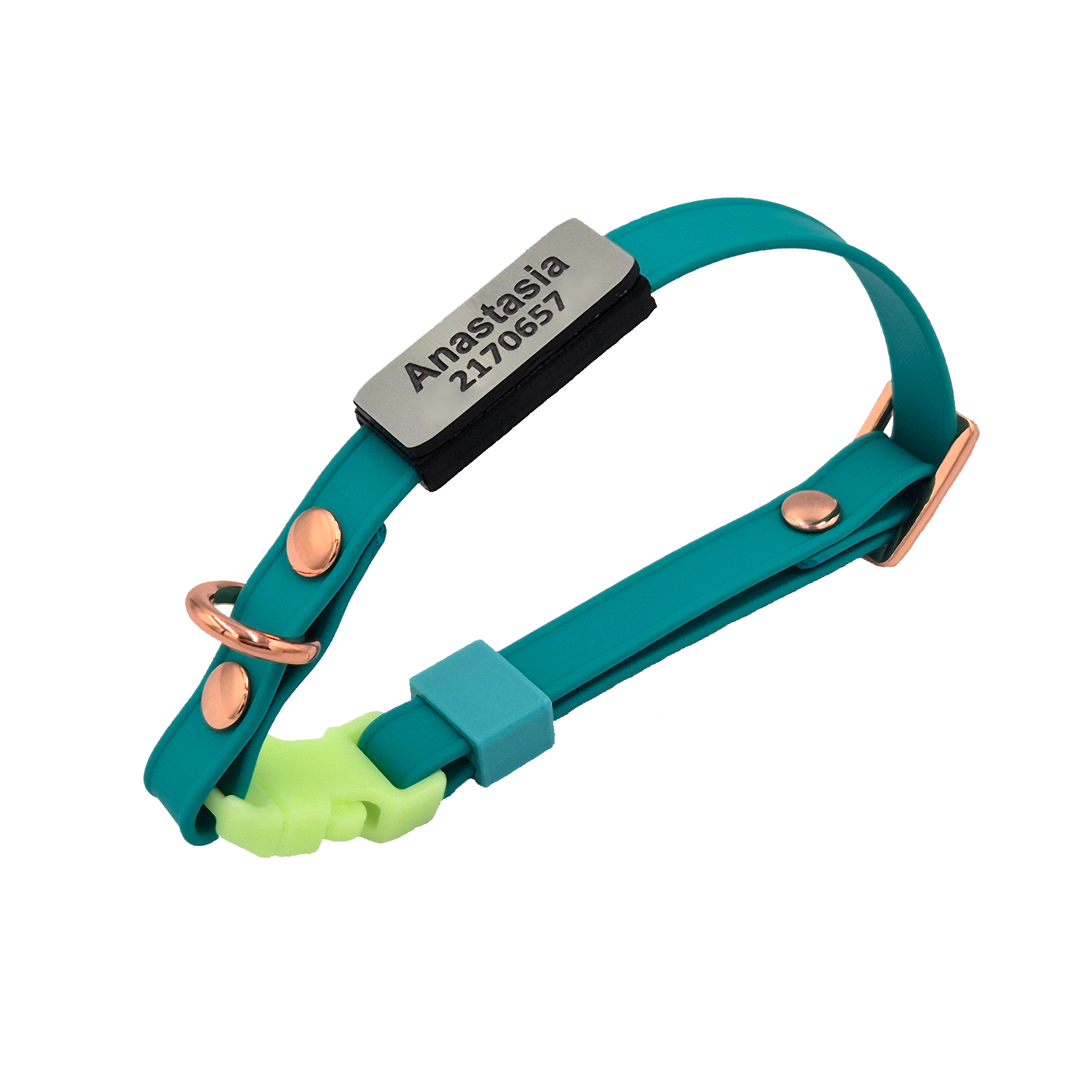 Slide-On Scrag Tag Cat Collar - Teal with Silver Scrag