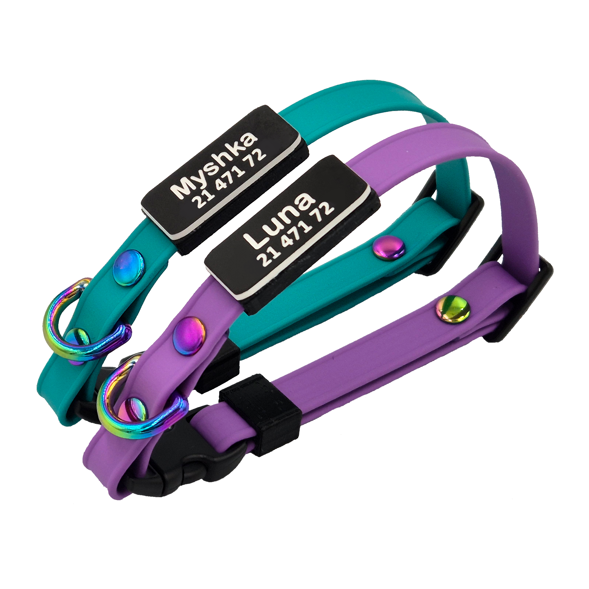Slide-On Scrag Tag Cat Collars x2 - Amethyst and Teal
