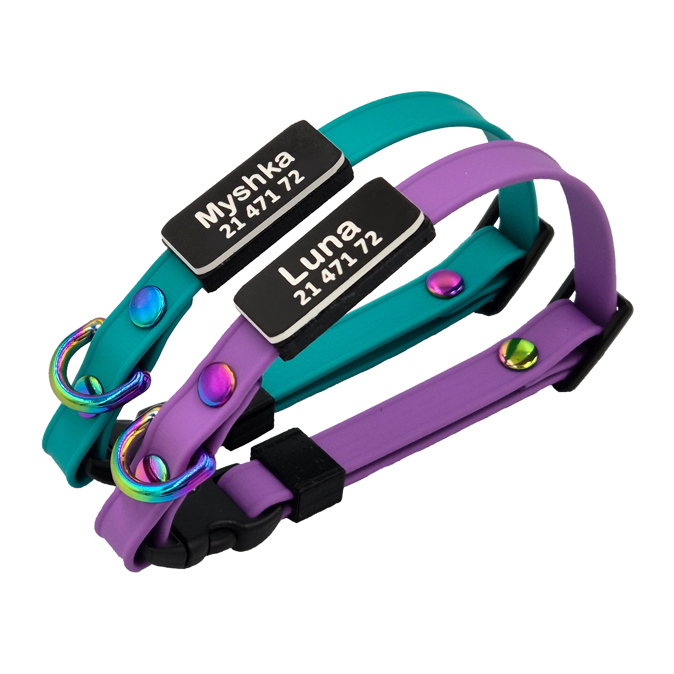 Slide-On Scrag Tag Cat Collars x2 - Amethyst and Teal
