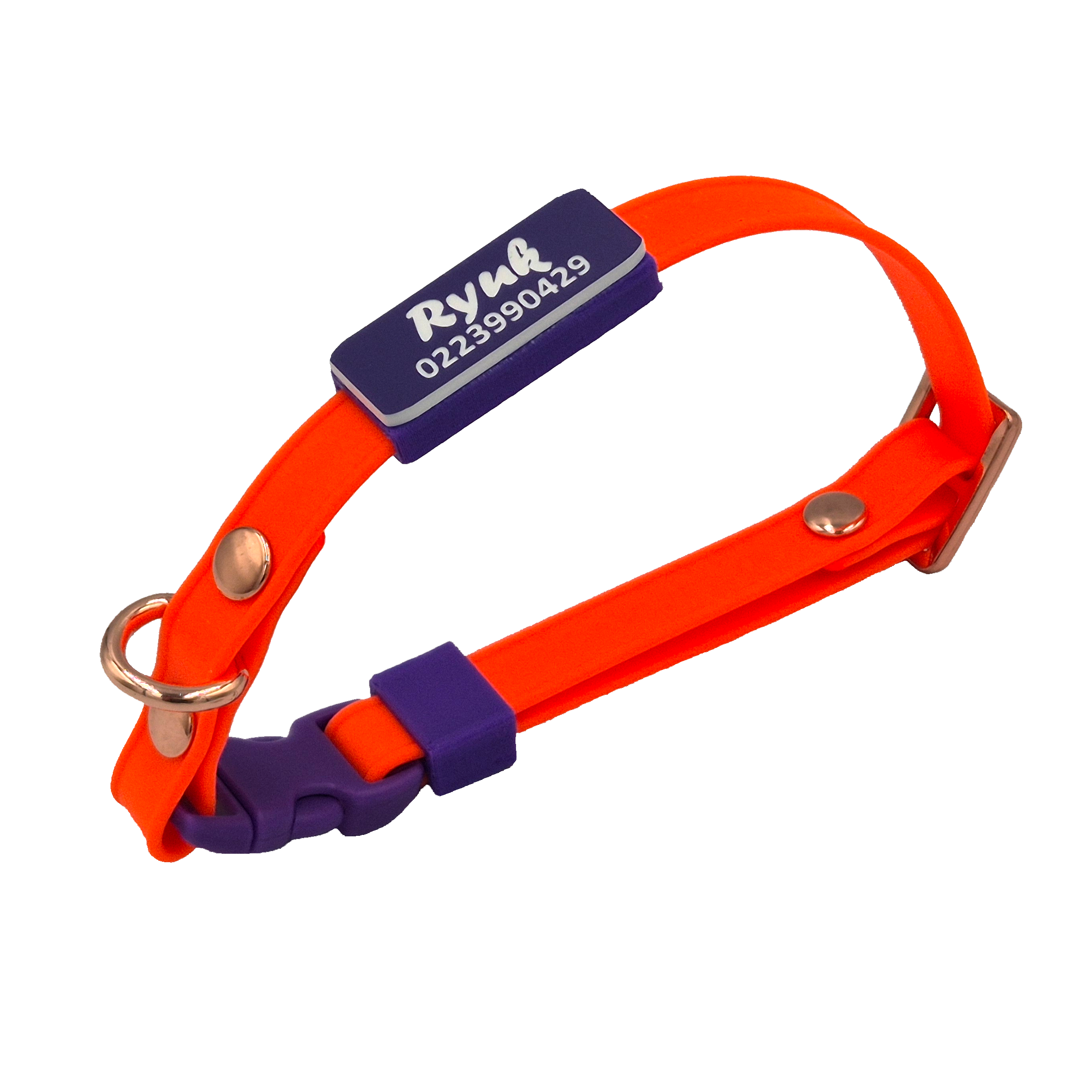 Slide-On Scrag Tag Cat Collar - Bright Orange with Violet Scrag