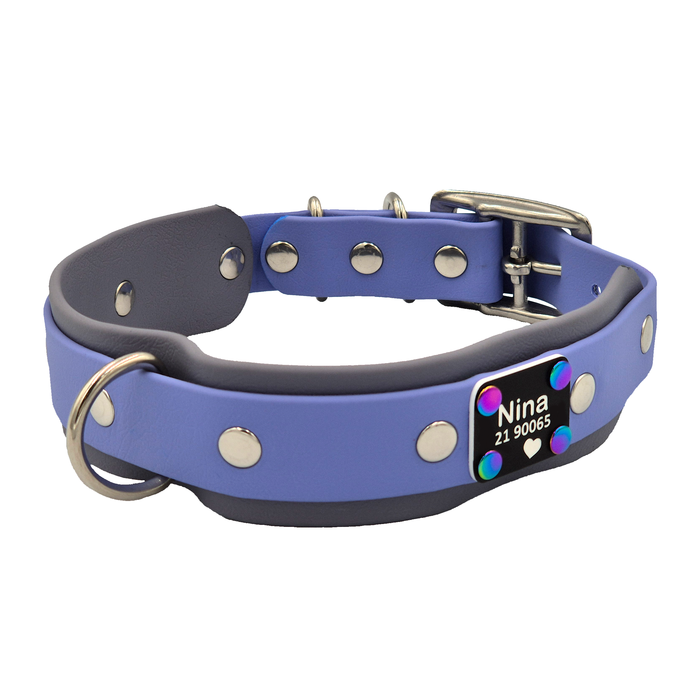 Tactical Dog Collar - Grey and Periwinkle - Riveted Scrag