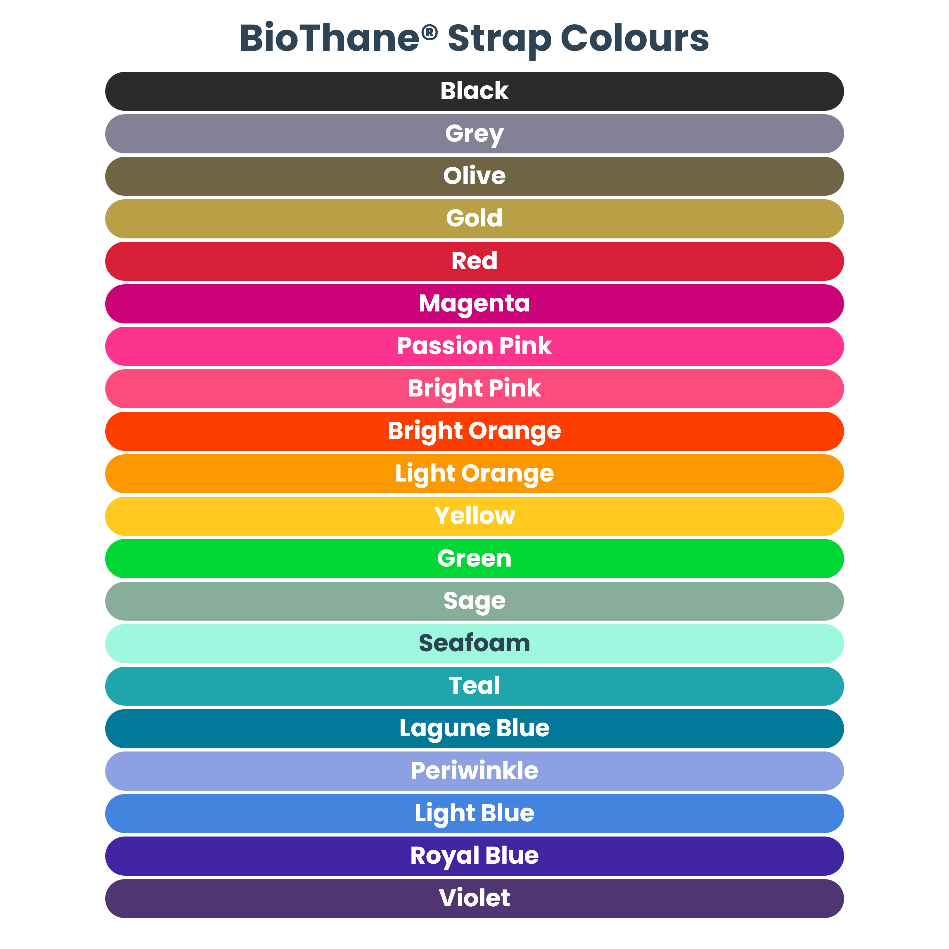 Biothane colour chart - 20 colours