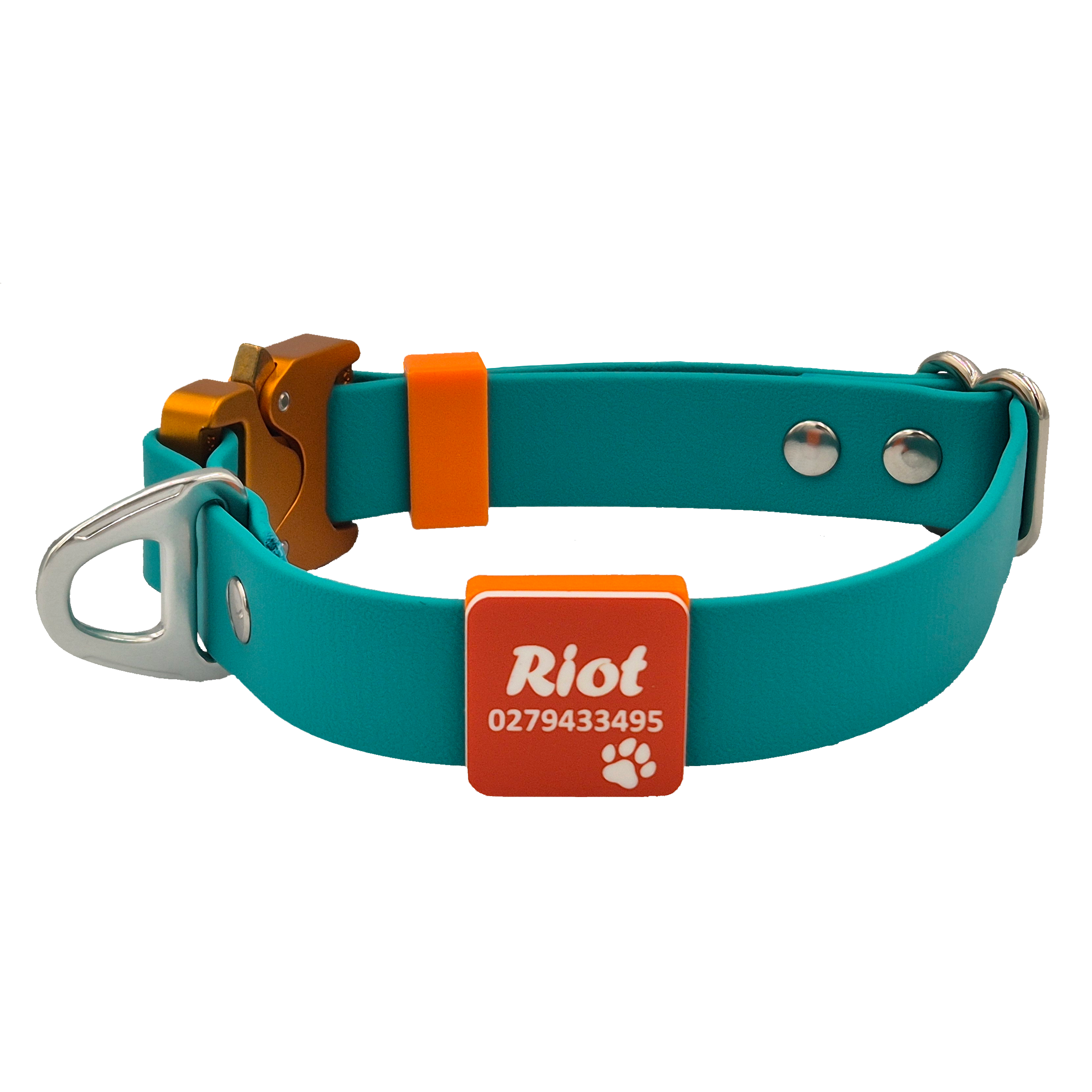 Cobra Collar - Teal with Orange and Silver - Slide-On Scrag