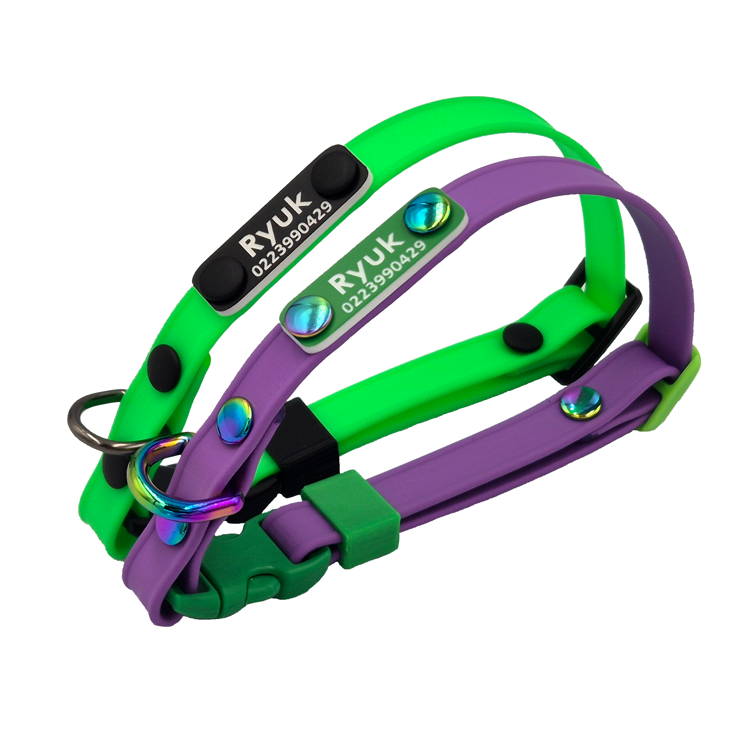 Scrag Tag Cat Collar - Mixed - Green and Amethyst