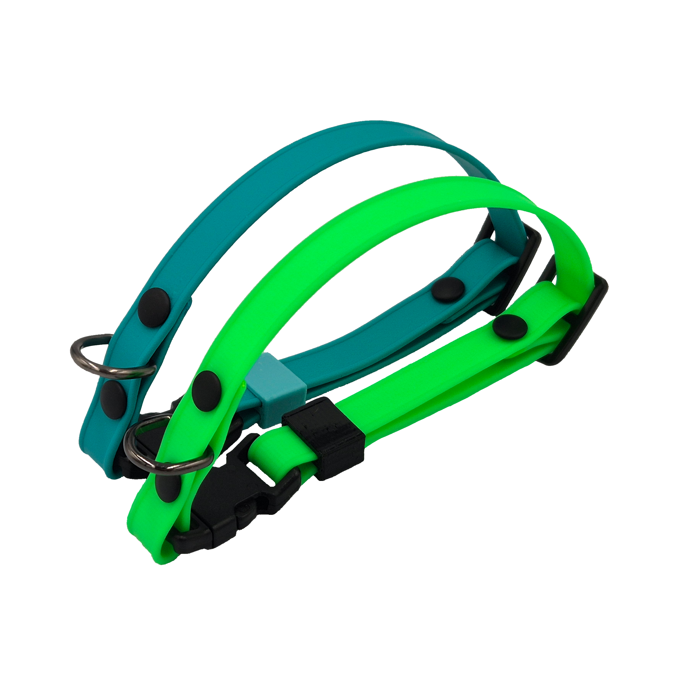 Custom Cat Collars - Mixed - Teal and Green with Black Hardware