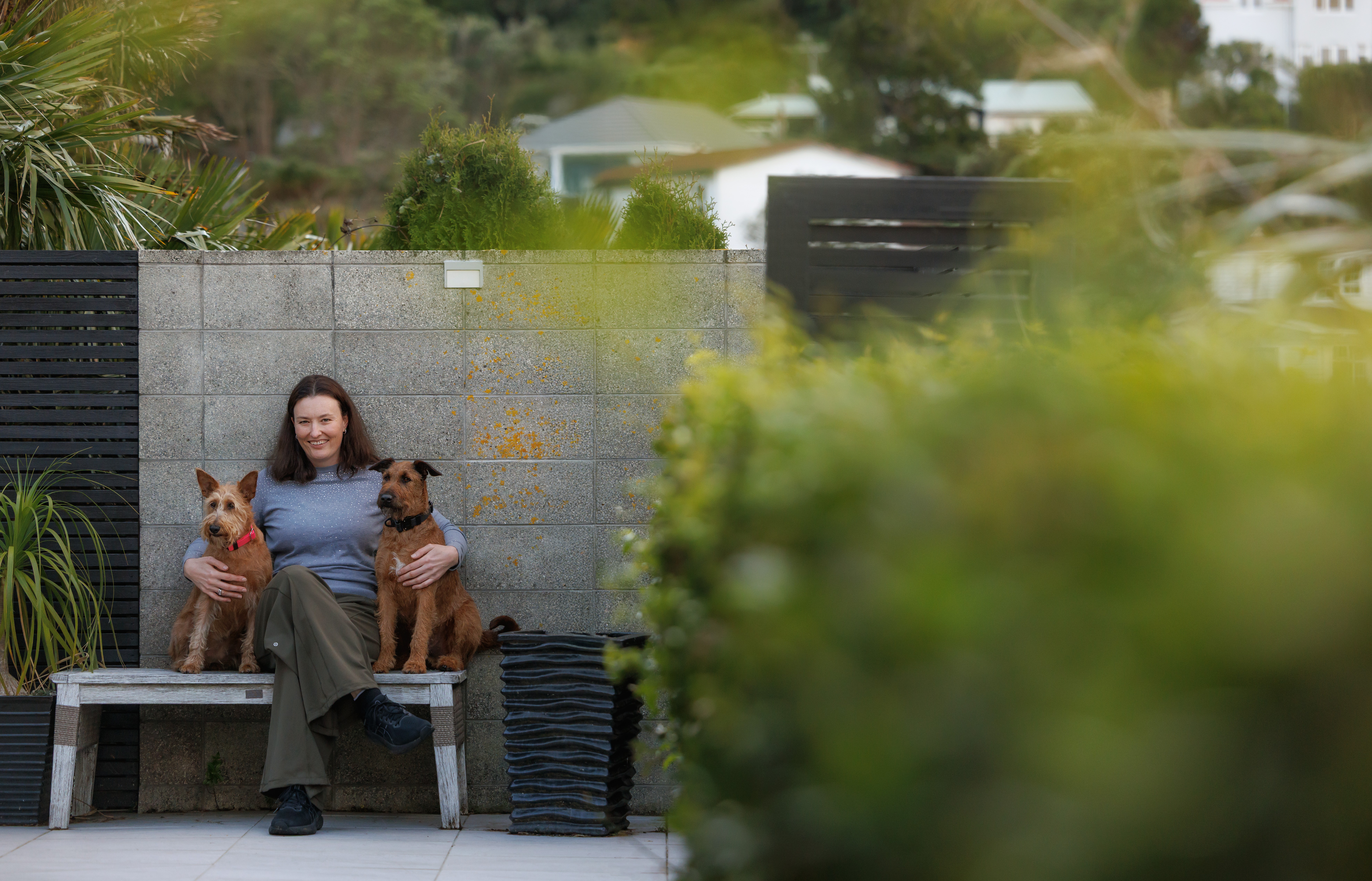 Lorna, Pepper and Quigley - Led and Collared Team - Garden