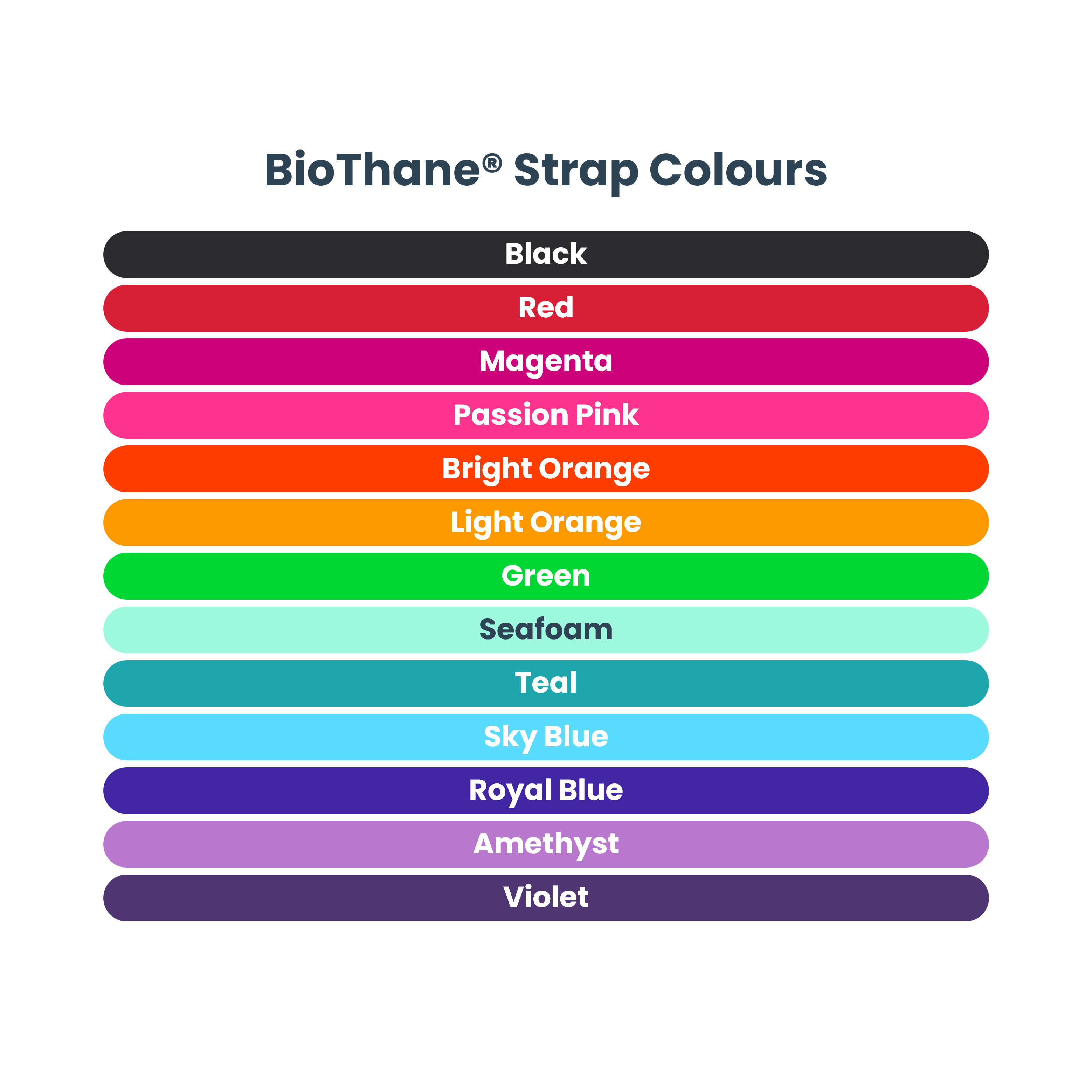 Biothane colour chart - cat - 13 colours