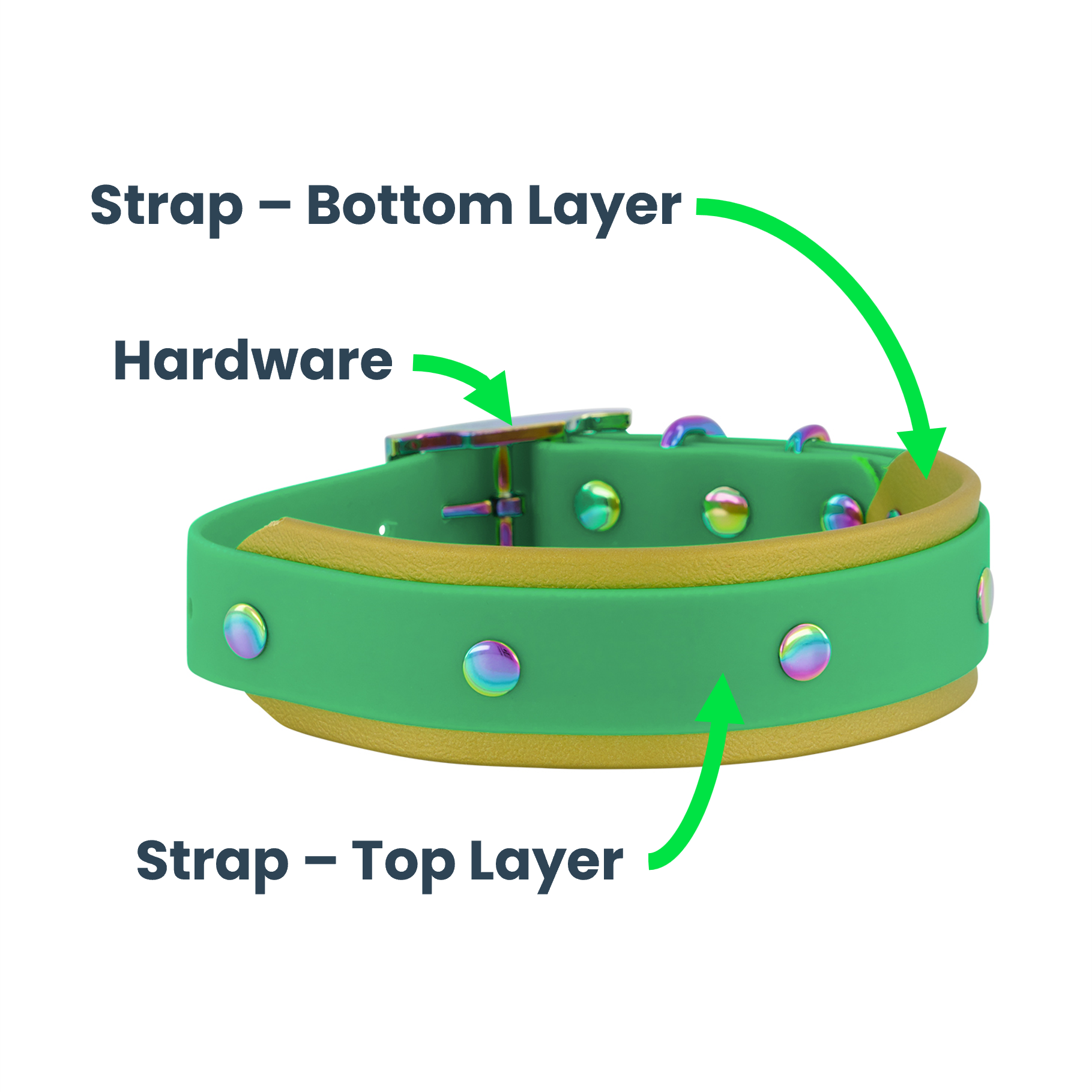 Double Dog Collar - Gold & Green, Labelled