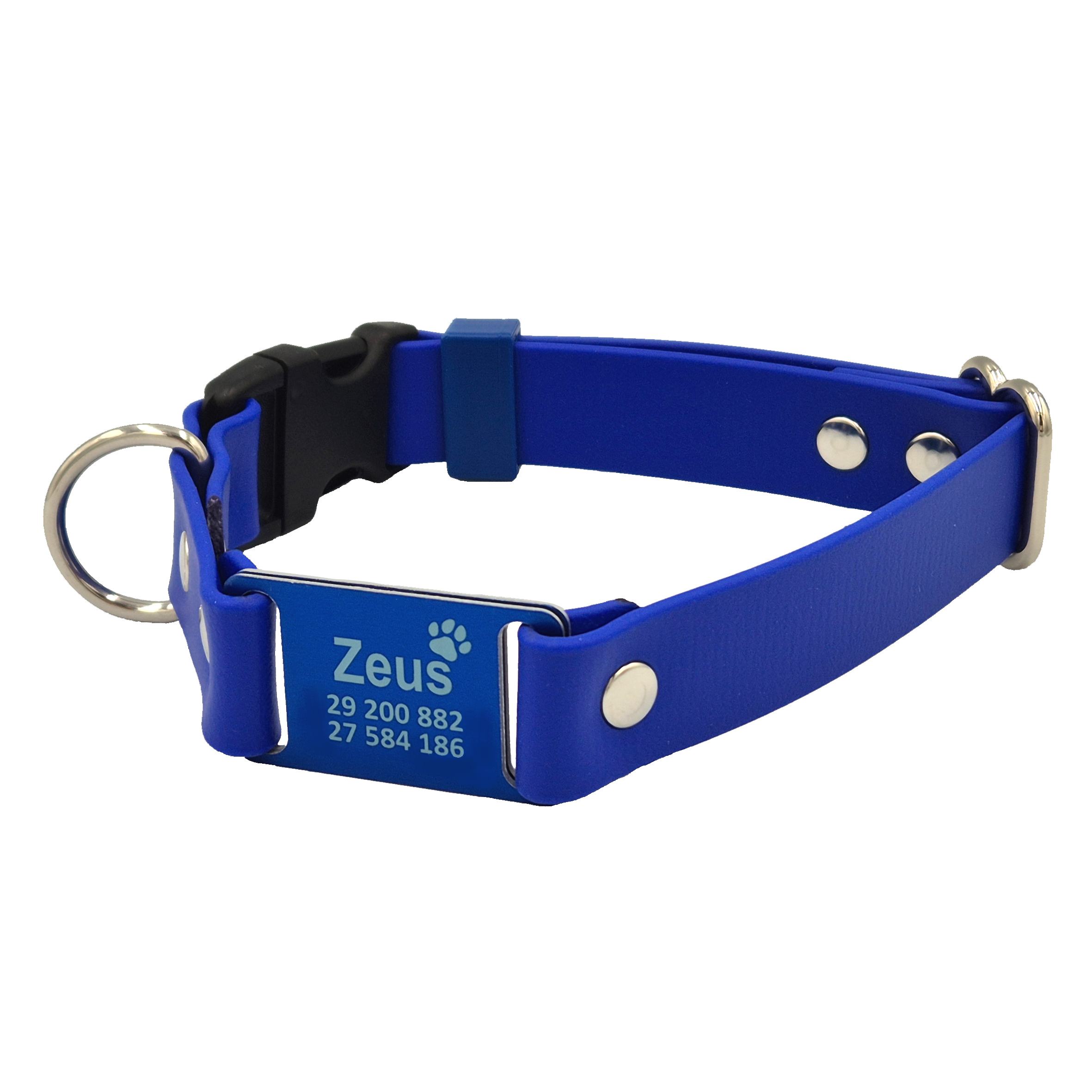 Quick Release Scrag Tag - Dog Collar - Royal Blue with Black Plastic HW