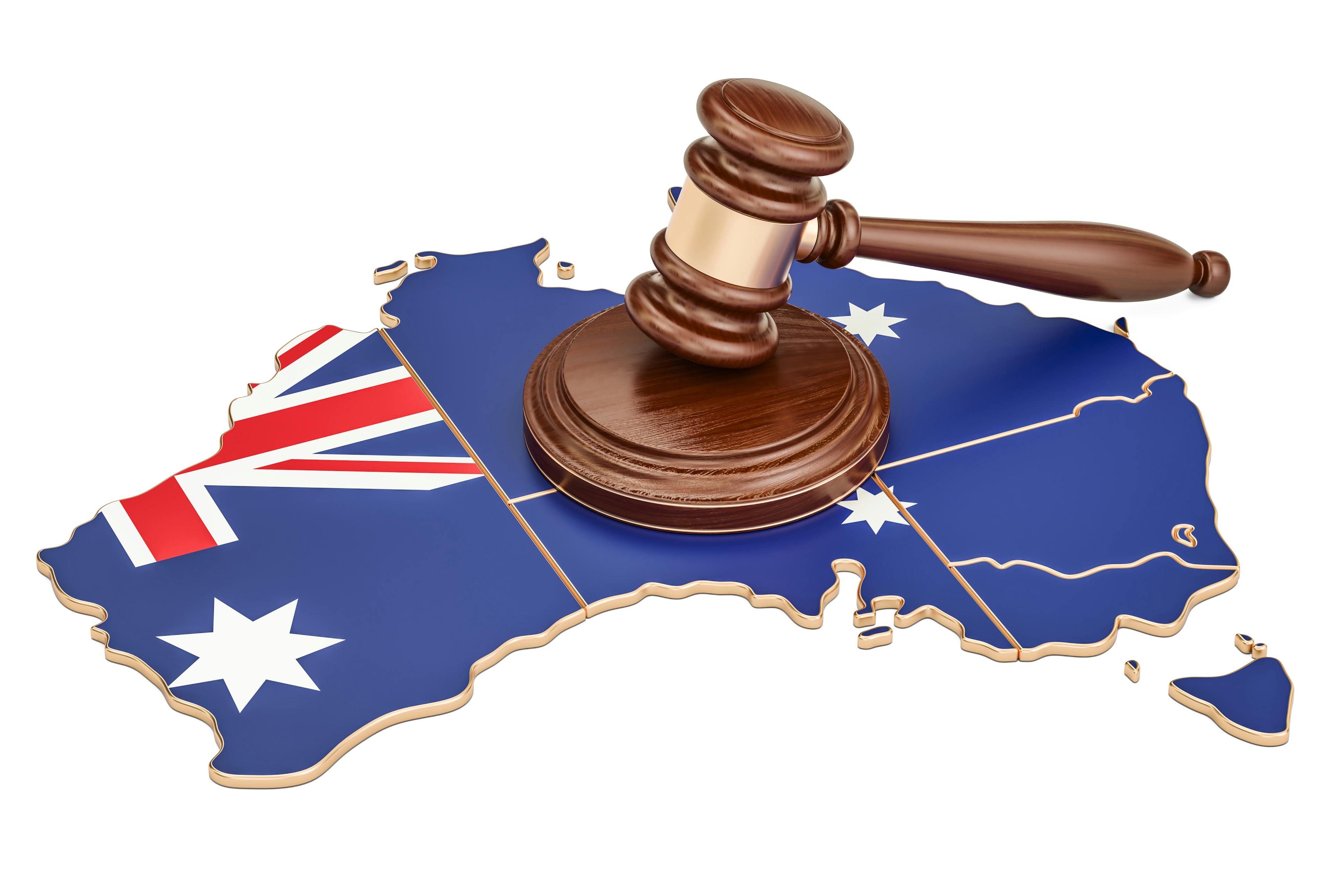 Wooden gavel on Australia map