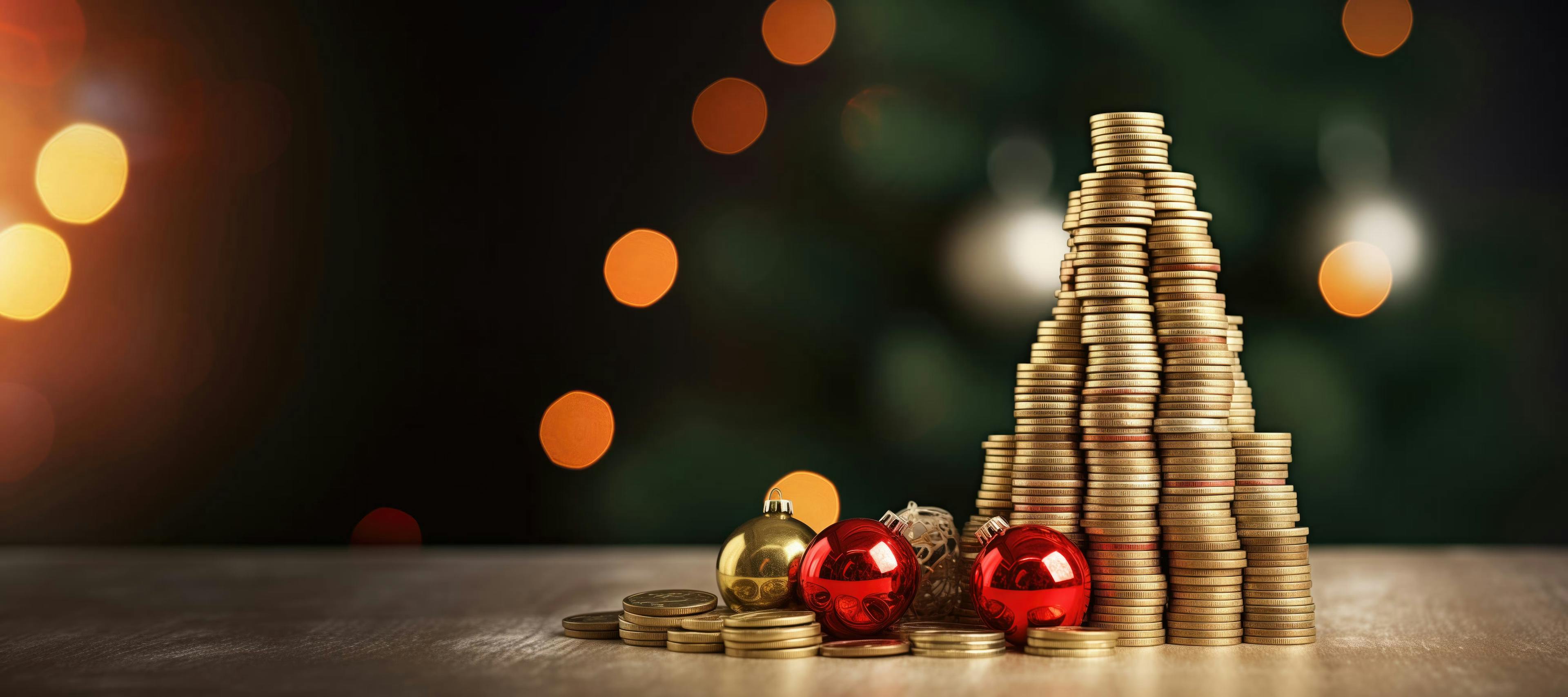 Gold coins and Christmas decor