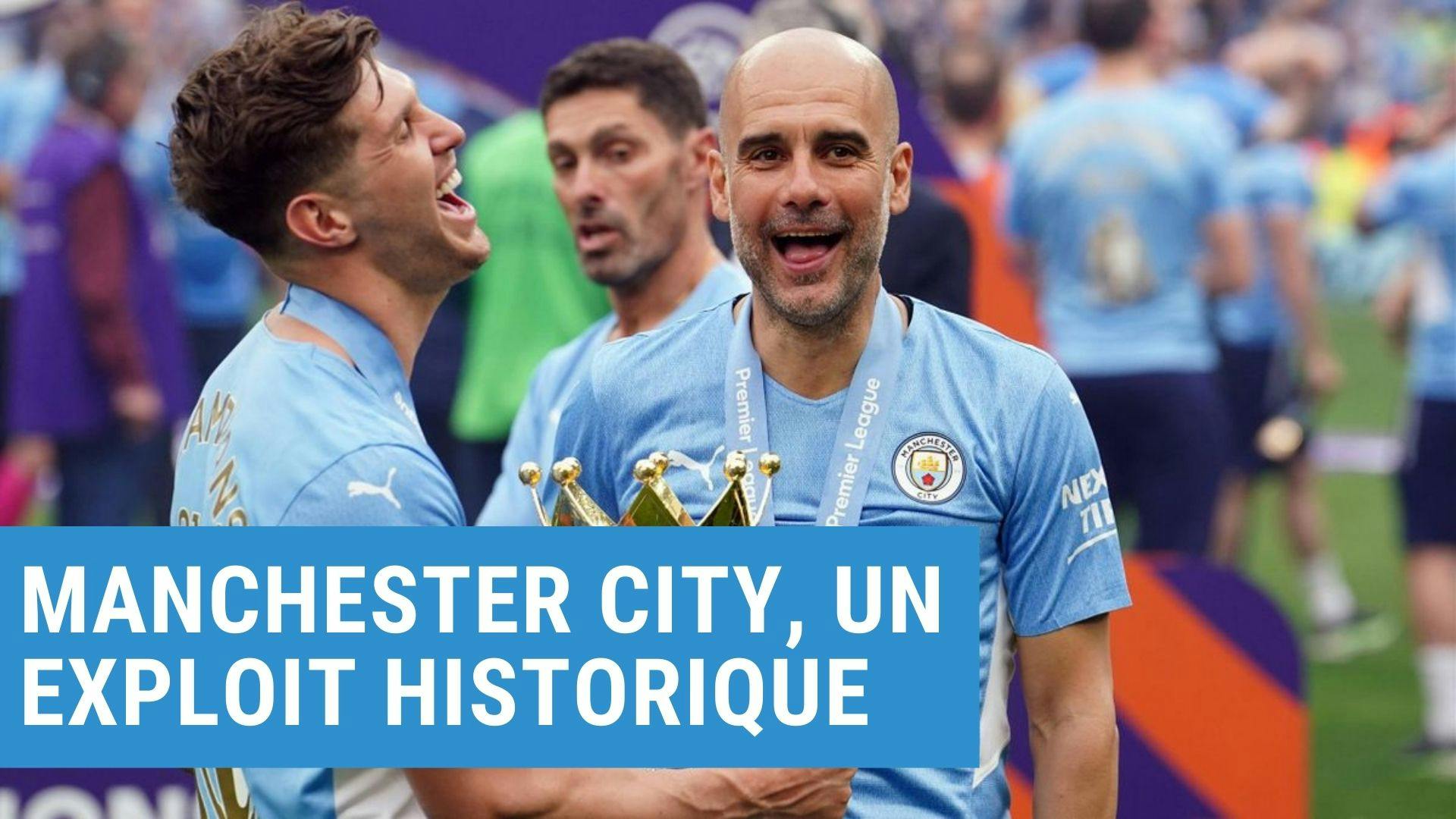 Image montrant les joueurs et l’entraîneur de Manchester City célébrant leur victoire
