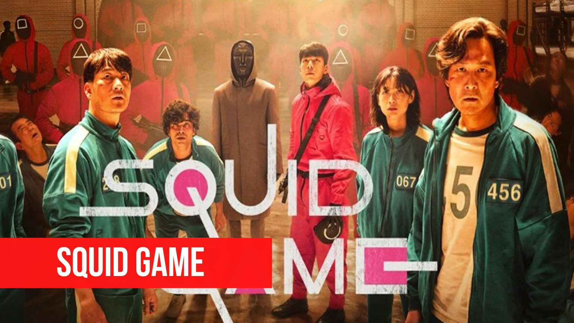 Poster de la série squid game montrant les joueurs principaux